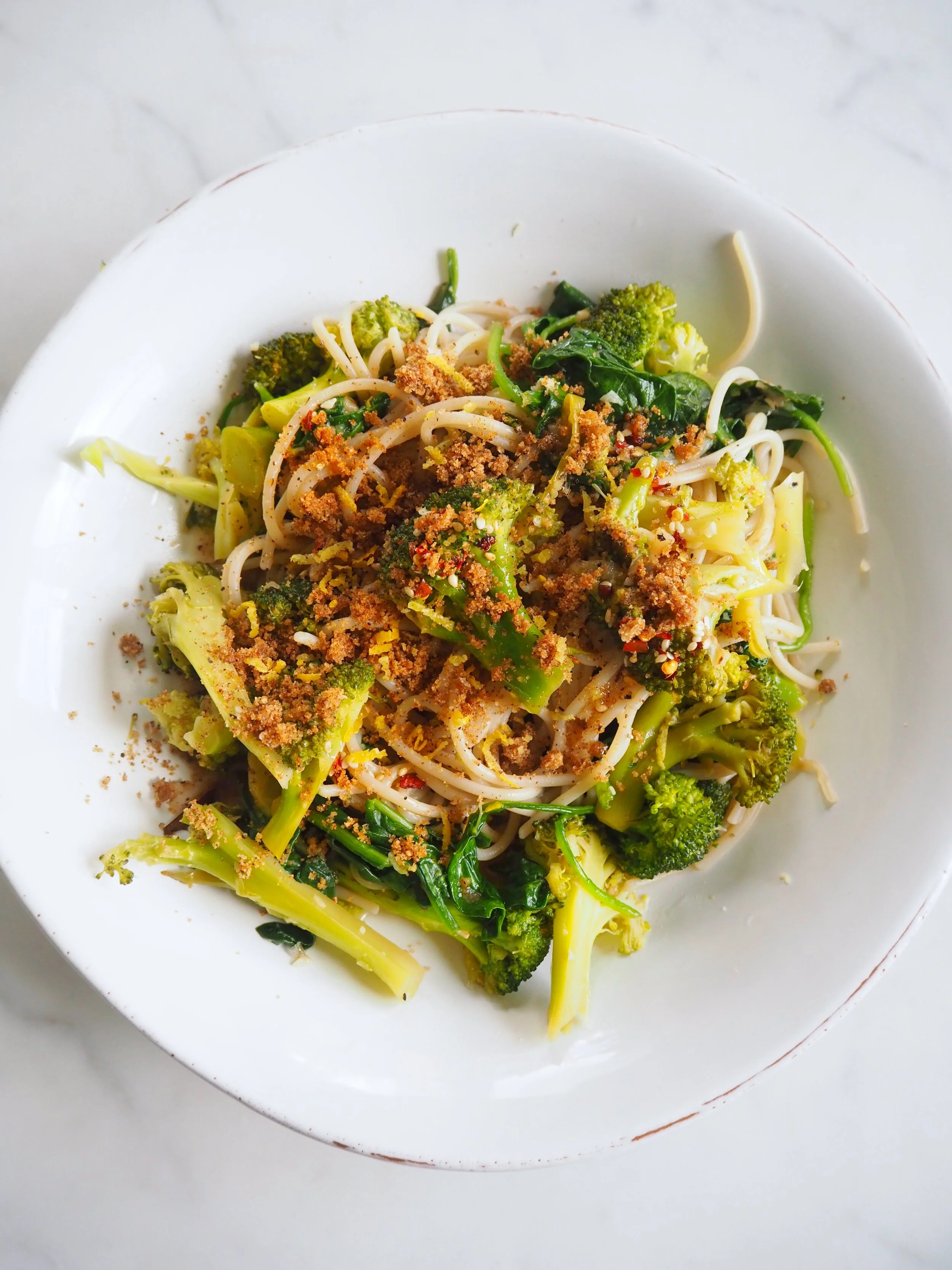 Broccoli Pasta with Pangrattato, Chilli Oil