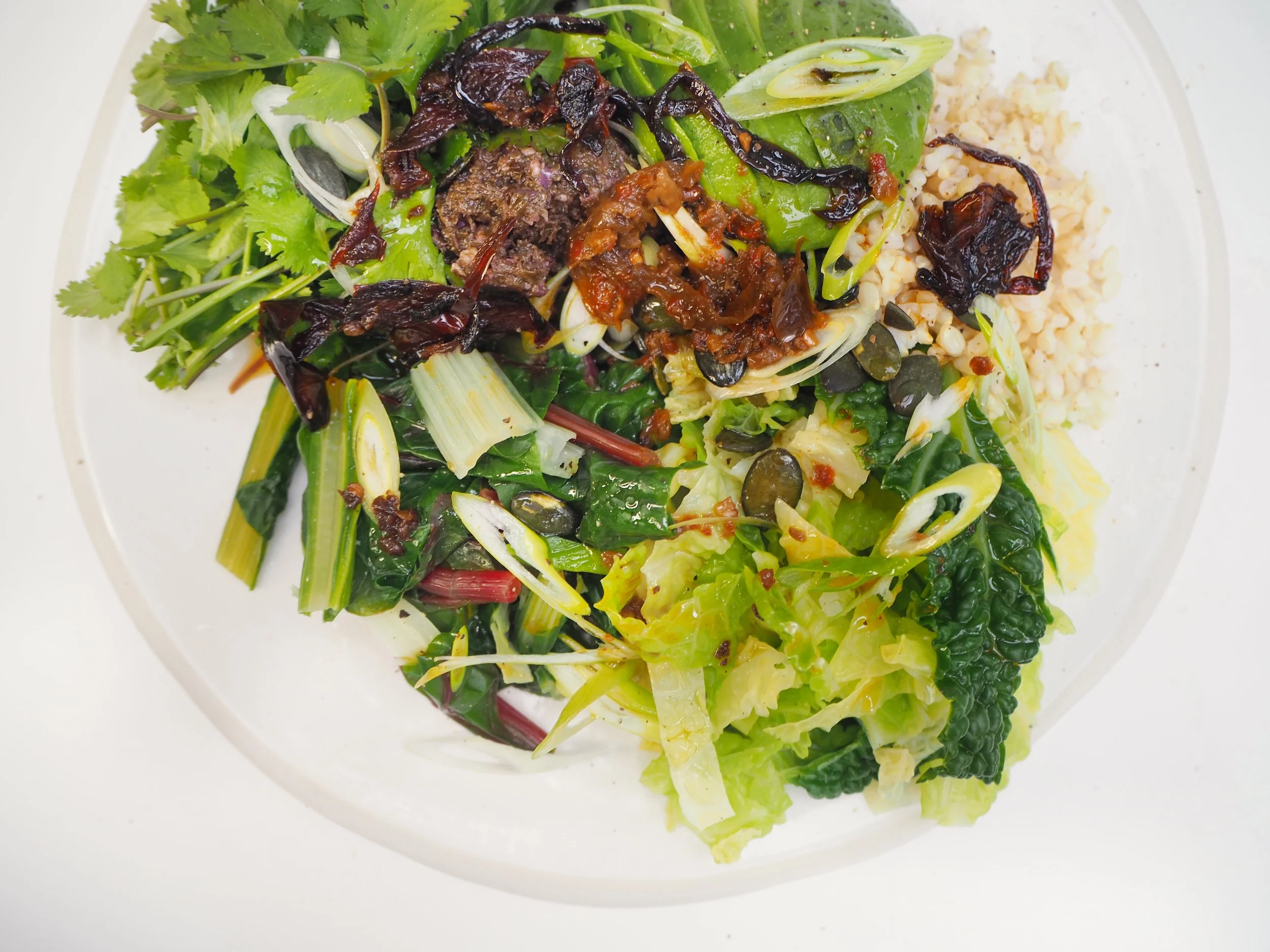 Greens Rice Bowl With Chilli Oil