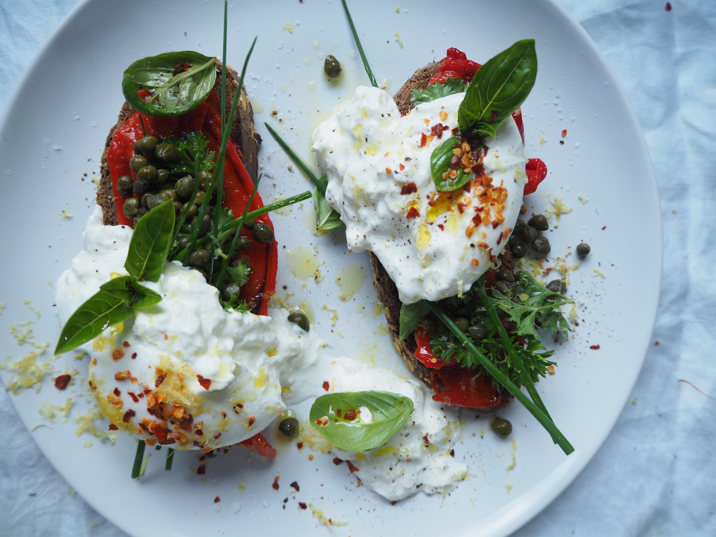 Burrata &amp; Roast Pepper Tartine