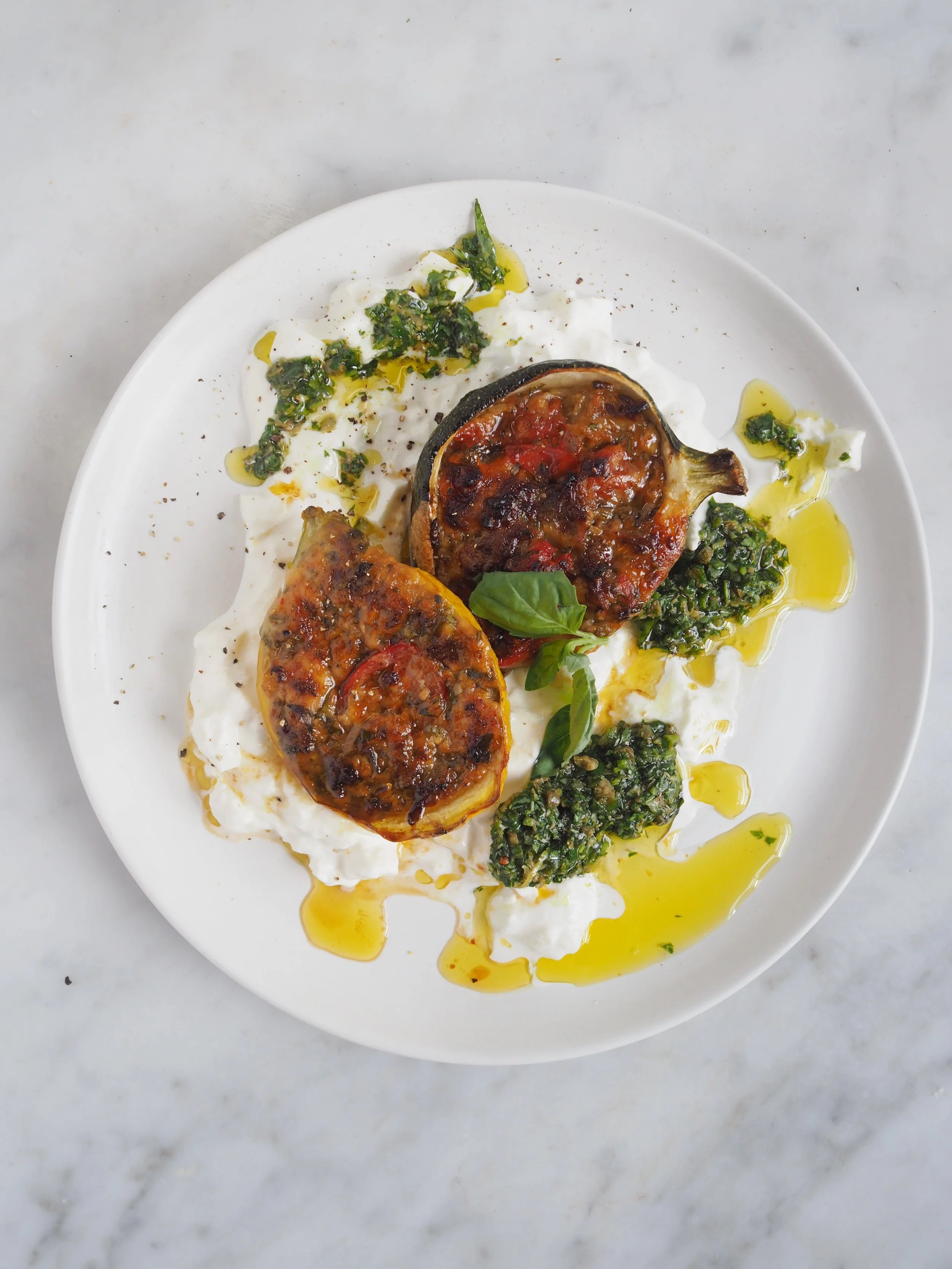 Manchego Stuffed Courgettes With Burrata &amp; Salsa Verde 