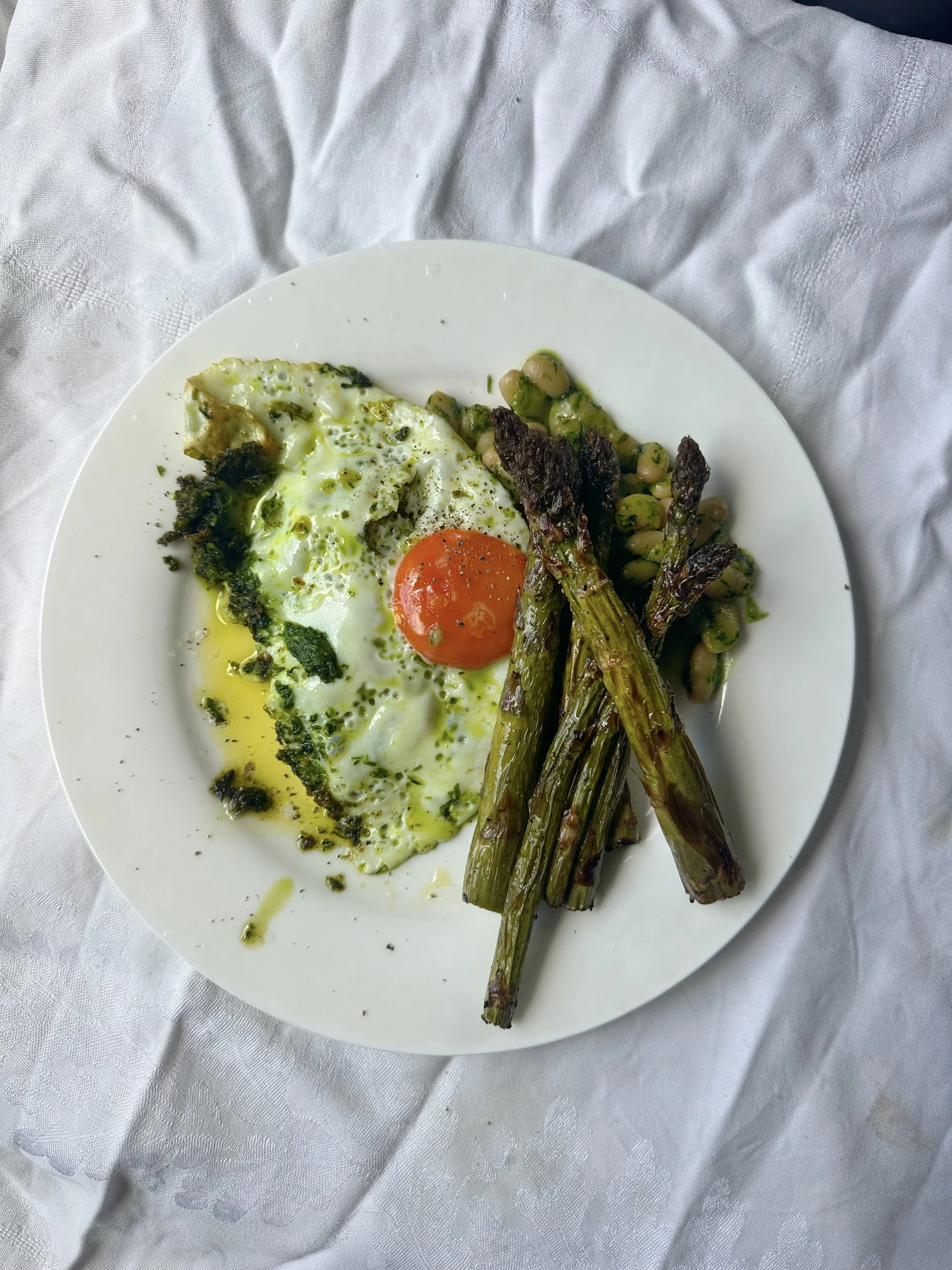 Wild Garlic Butter Cannellini Eggs with Grilled Asparagus