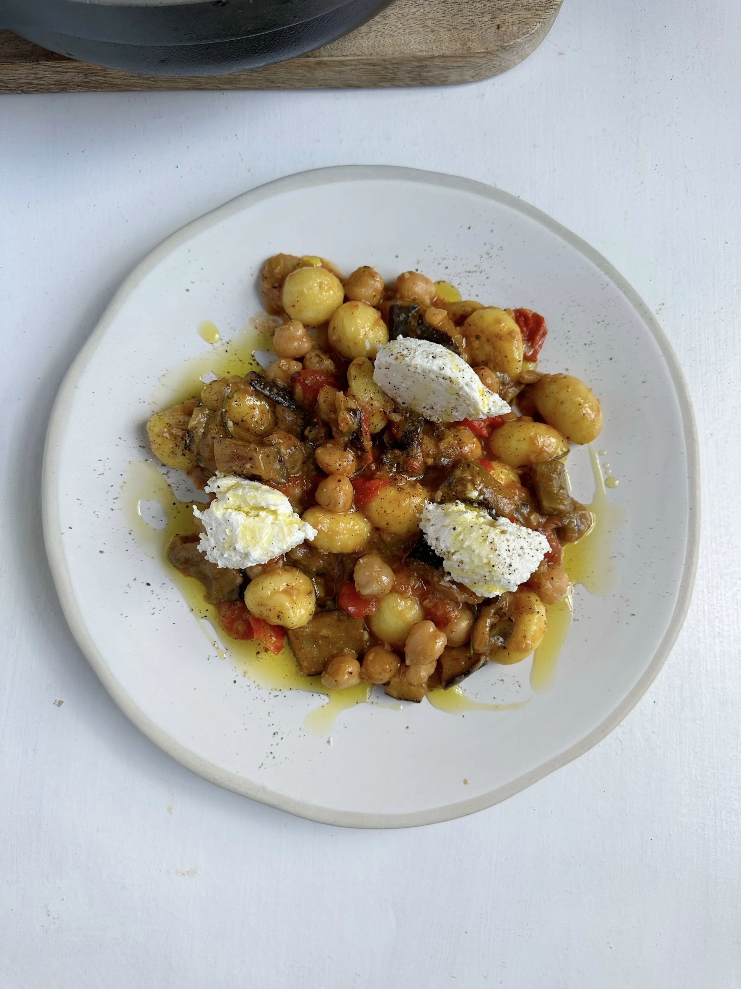 Tomato, Aubergine, Chickpea Gnocchi with Ricotta