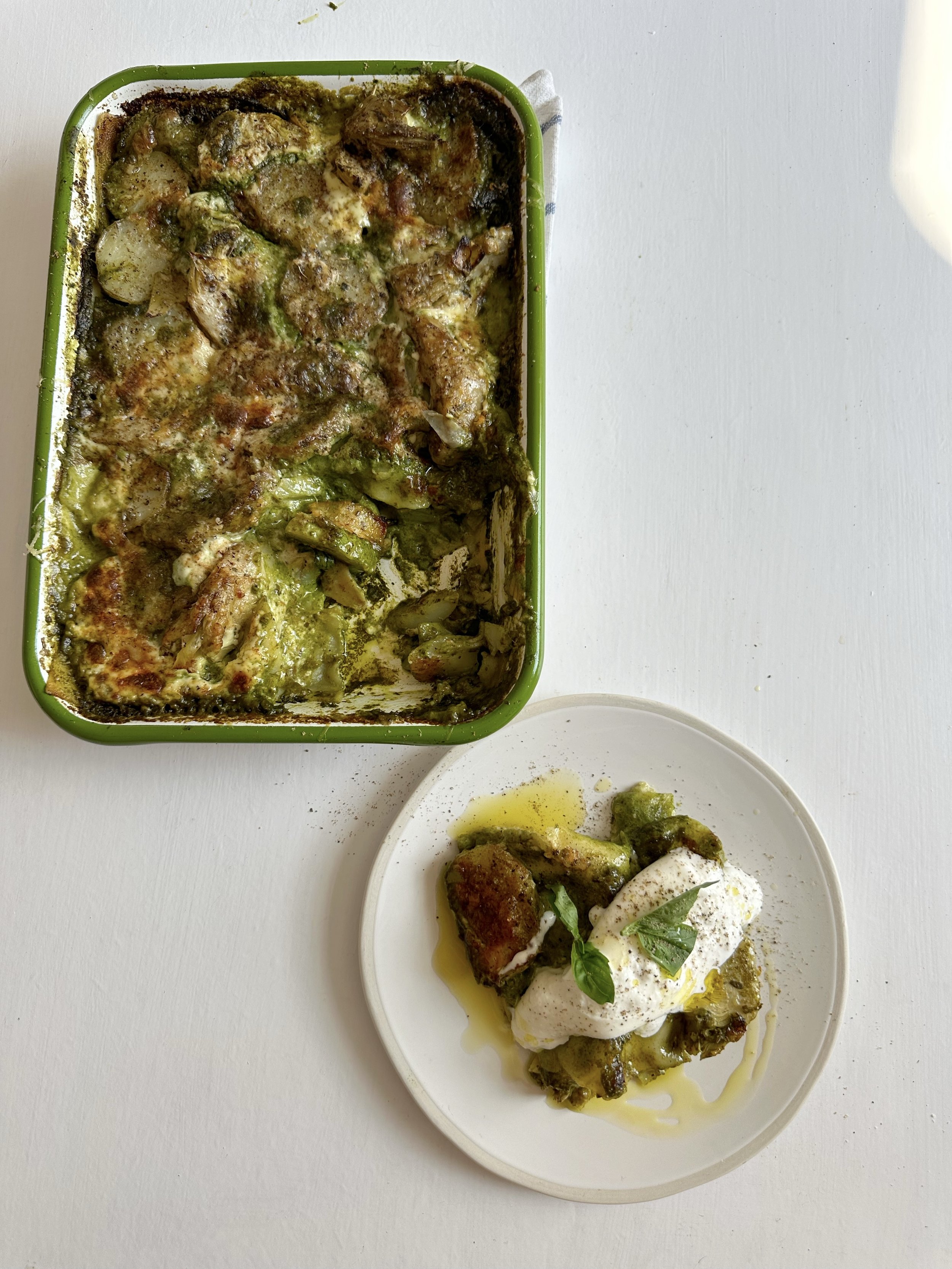 Artichoke Potato Lasagna with Burrata