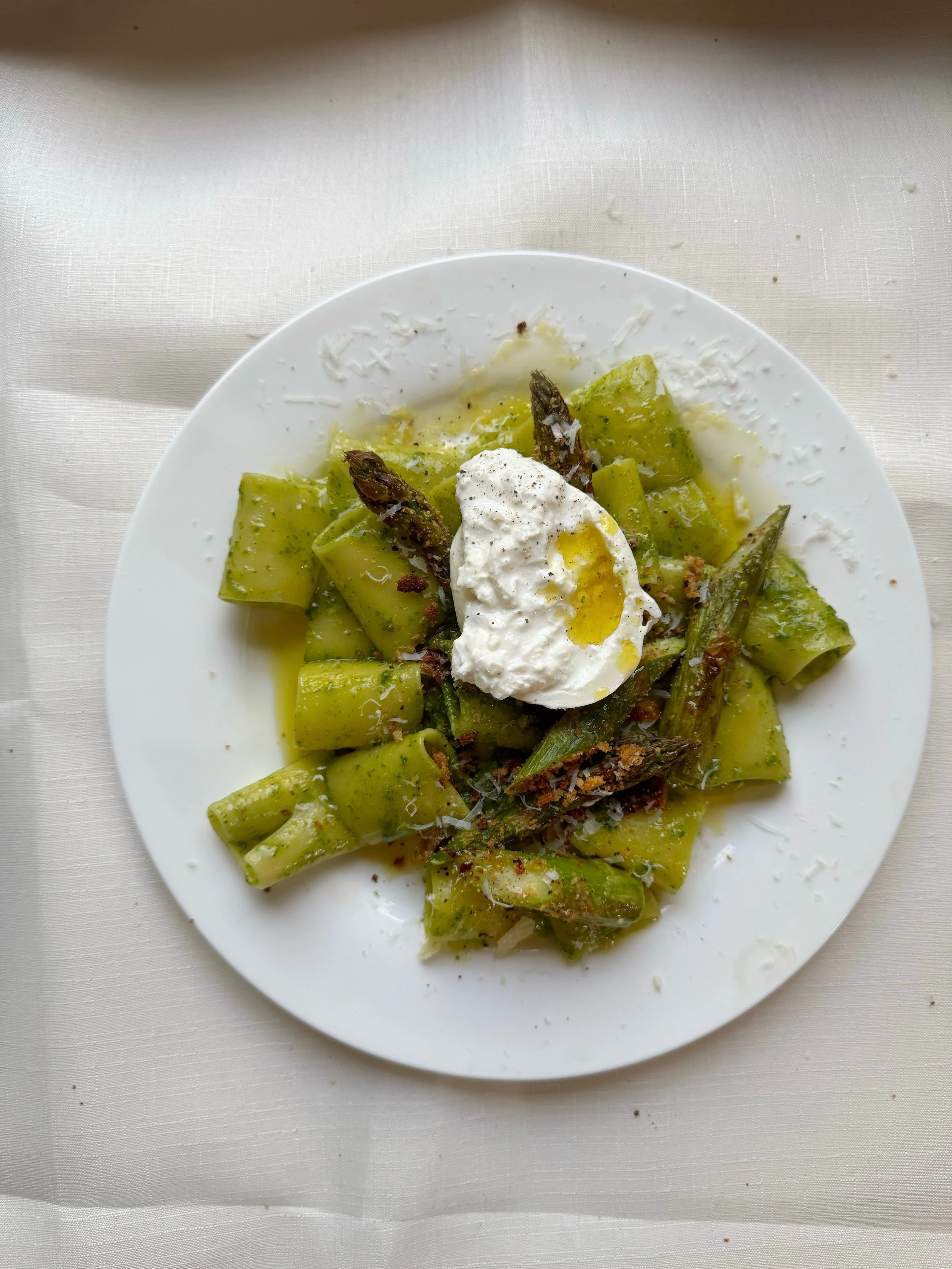Rocket Pesto, Breaded Asparagus &amp; Burrata Pasta