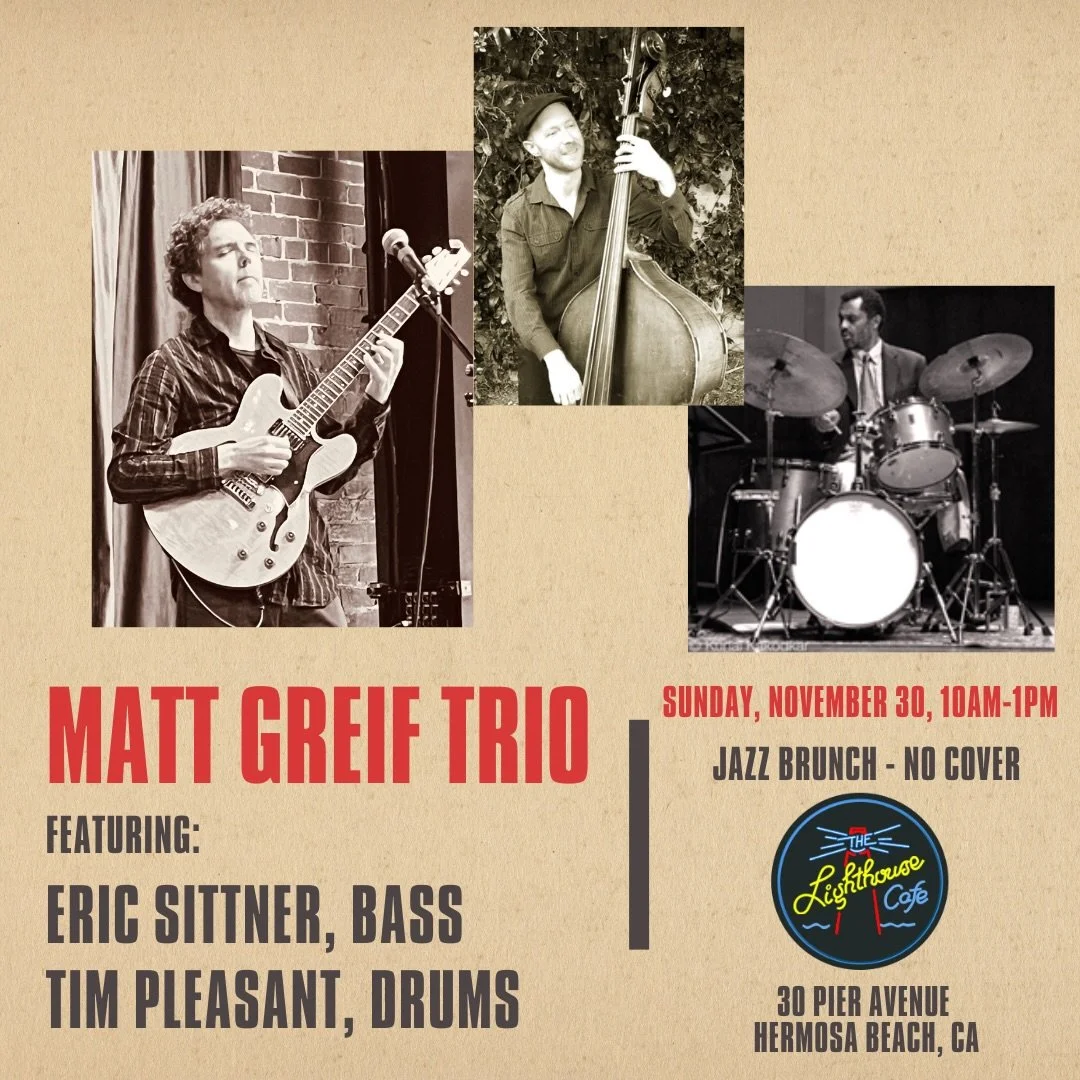 I&rsquo;ll be playing jazz this Sunday at the Lighthouse, in Hermosa Beach. Great rhythm section: @ericsittner bass and Tim Pleasant, drums. Come on by if you&rsquo;re not all turkey-ed out!
