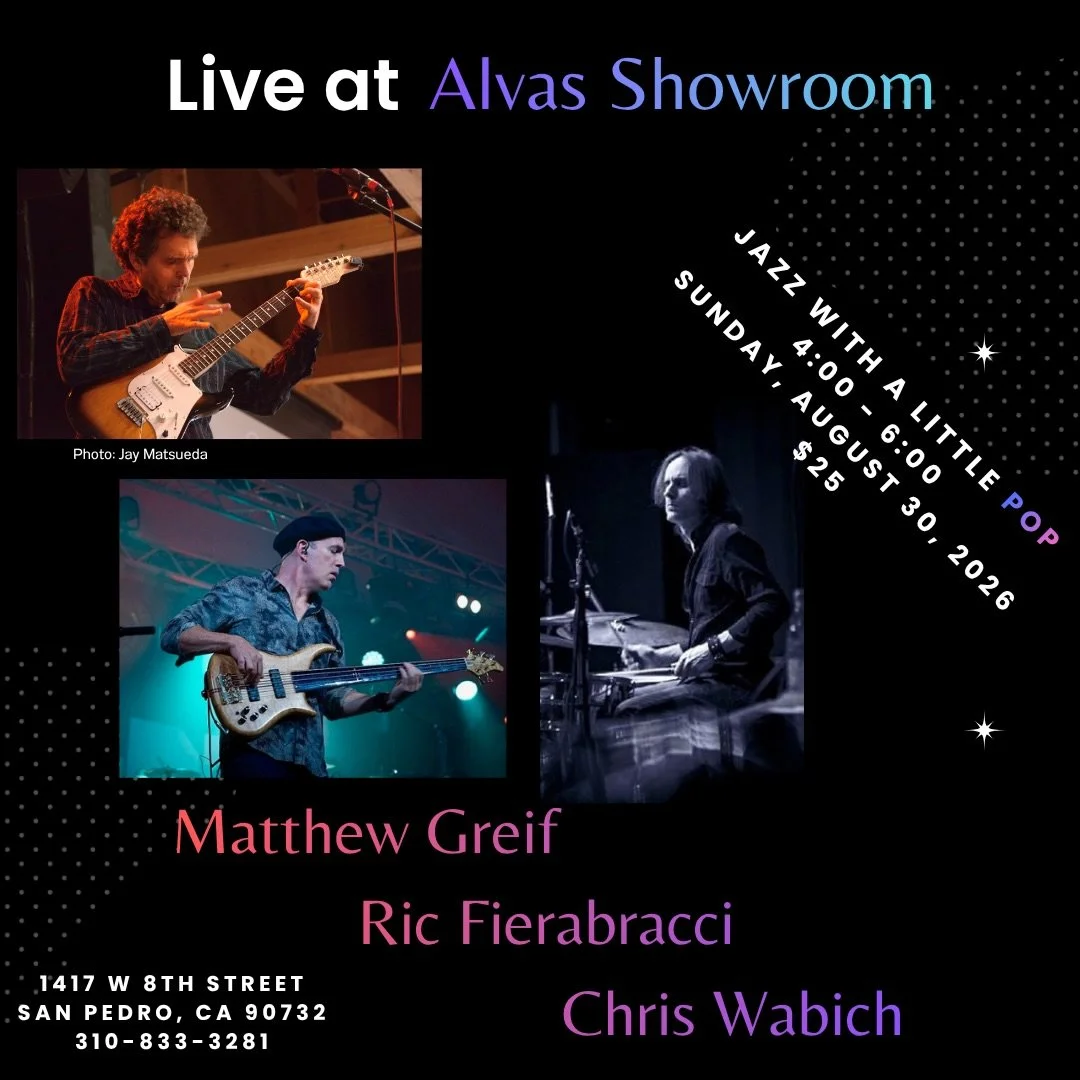 Just added! Sunday afternoon show at @alvas.showroom with @monkeydrummer1 and @ricfierabraccibass ! August 30 at 4pm.