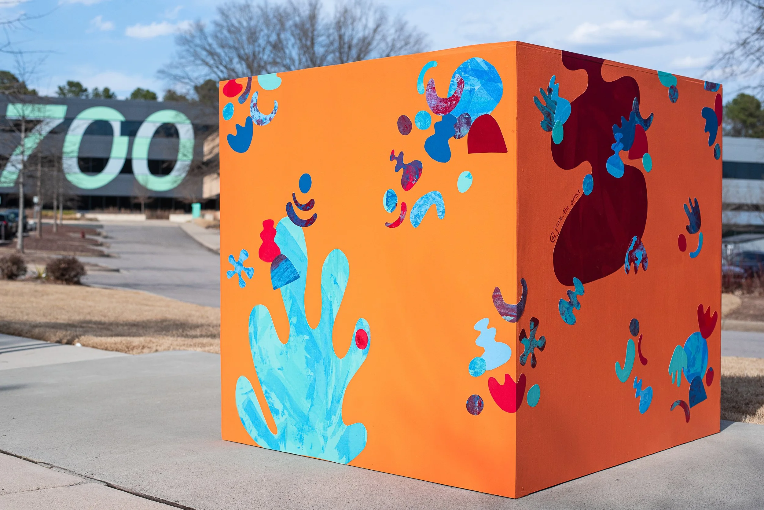 collaborative public art, public art created with community, community collaboration art, Jane Cheek North Carolina artist, temporary public art, community activation, abstract public art installation, Boxyard RTP 