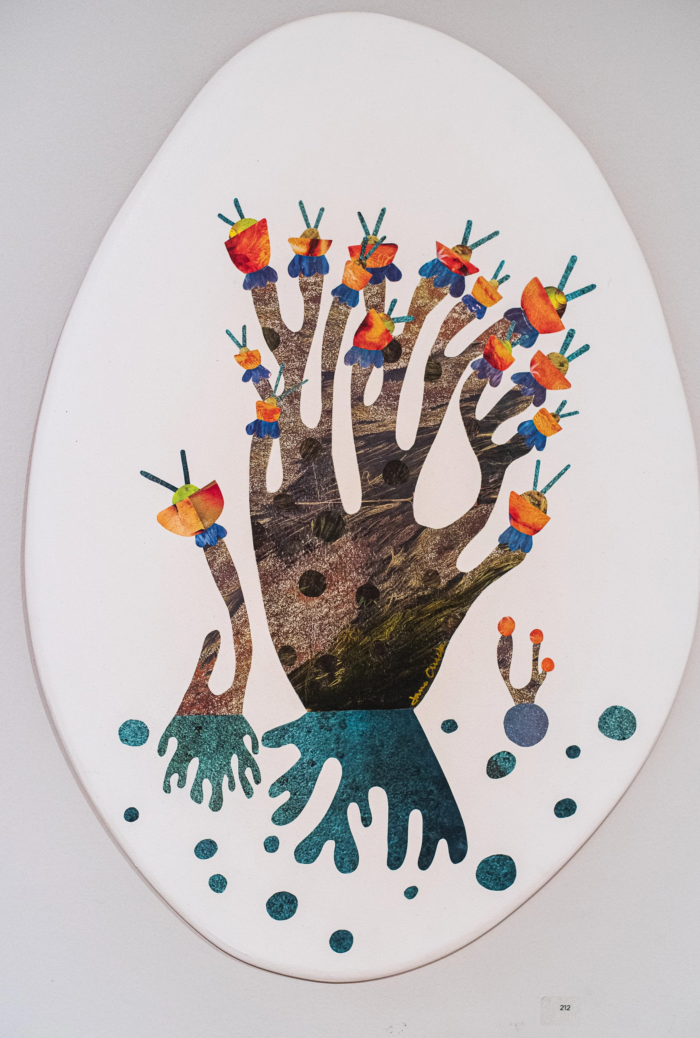 make a whimsical plant collage made of reclaimed materials in adult art class, after work art club