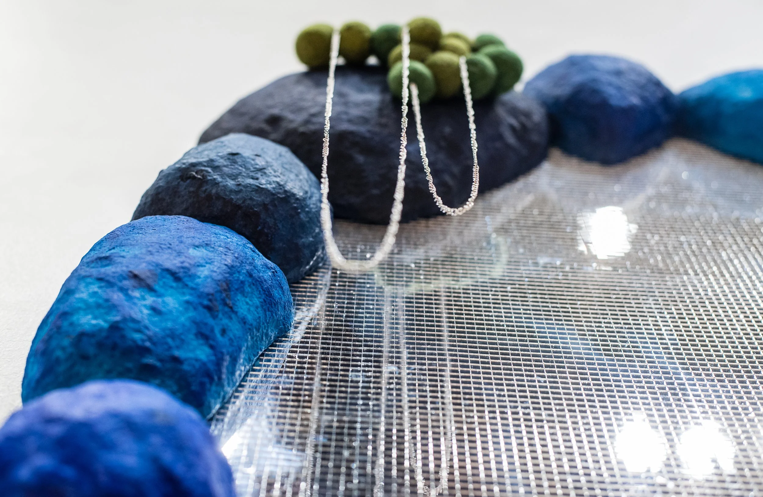 art mirror, handmade wall mirror, portal, disco mirror, otherworldly art, reclaimed materials, wall sculpture, 3-D wall art, abstract art, plant and rock sculpture, cobalt blue wall art