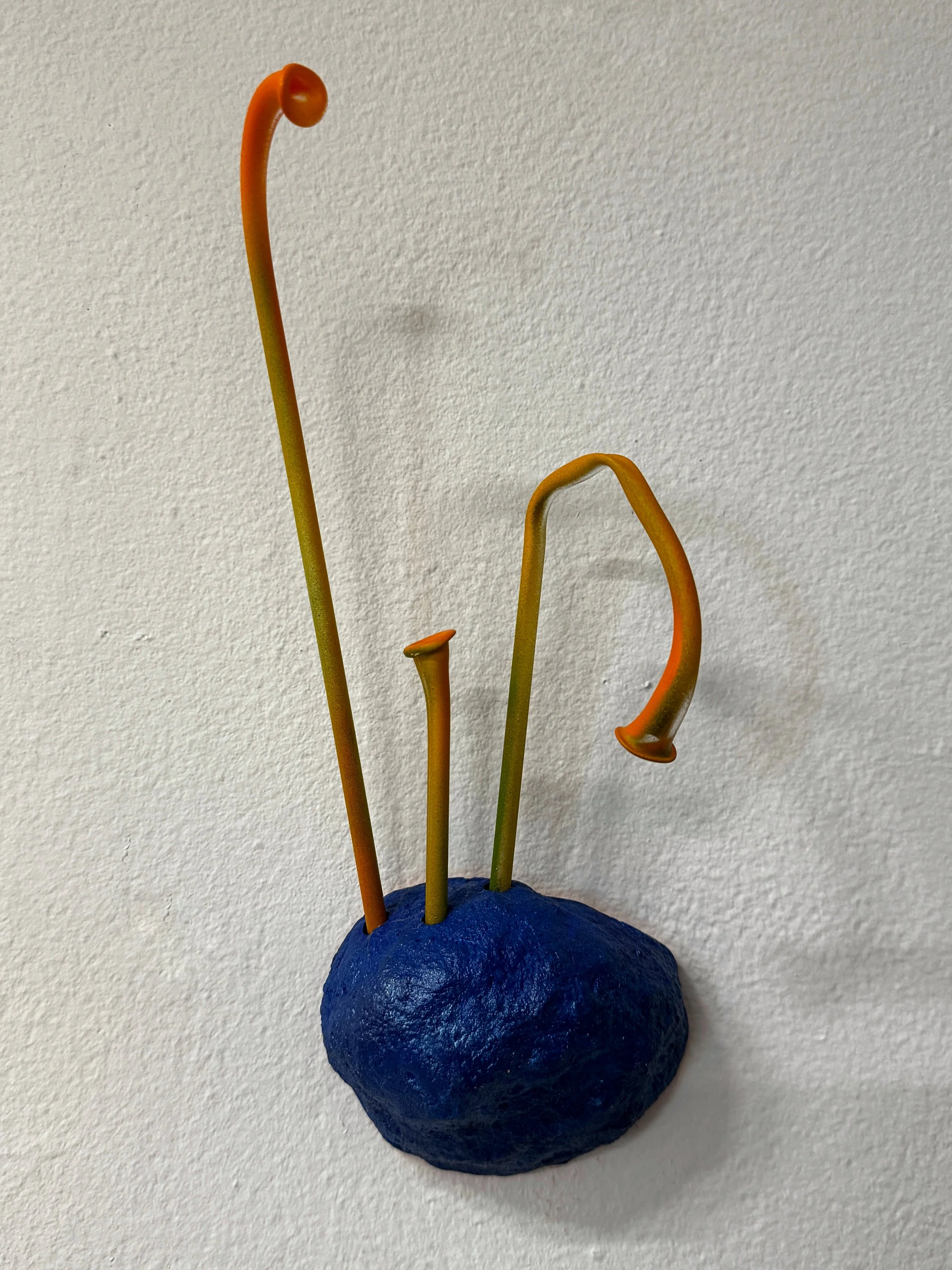 otherworldly art, reclaimed materials, wall sculpture, 3-D wall art, abstract art, plant and rock sculpture, cobalt blue wall art