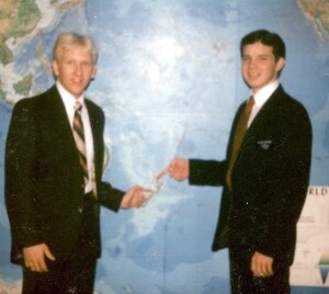 October 21 1980 - Elder Parsons and I at MTC world Map - cropped.jpg