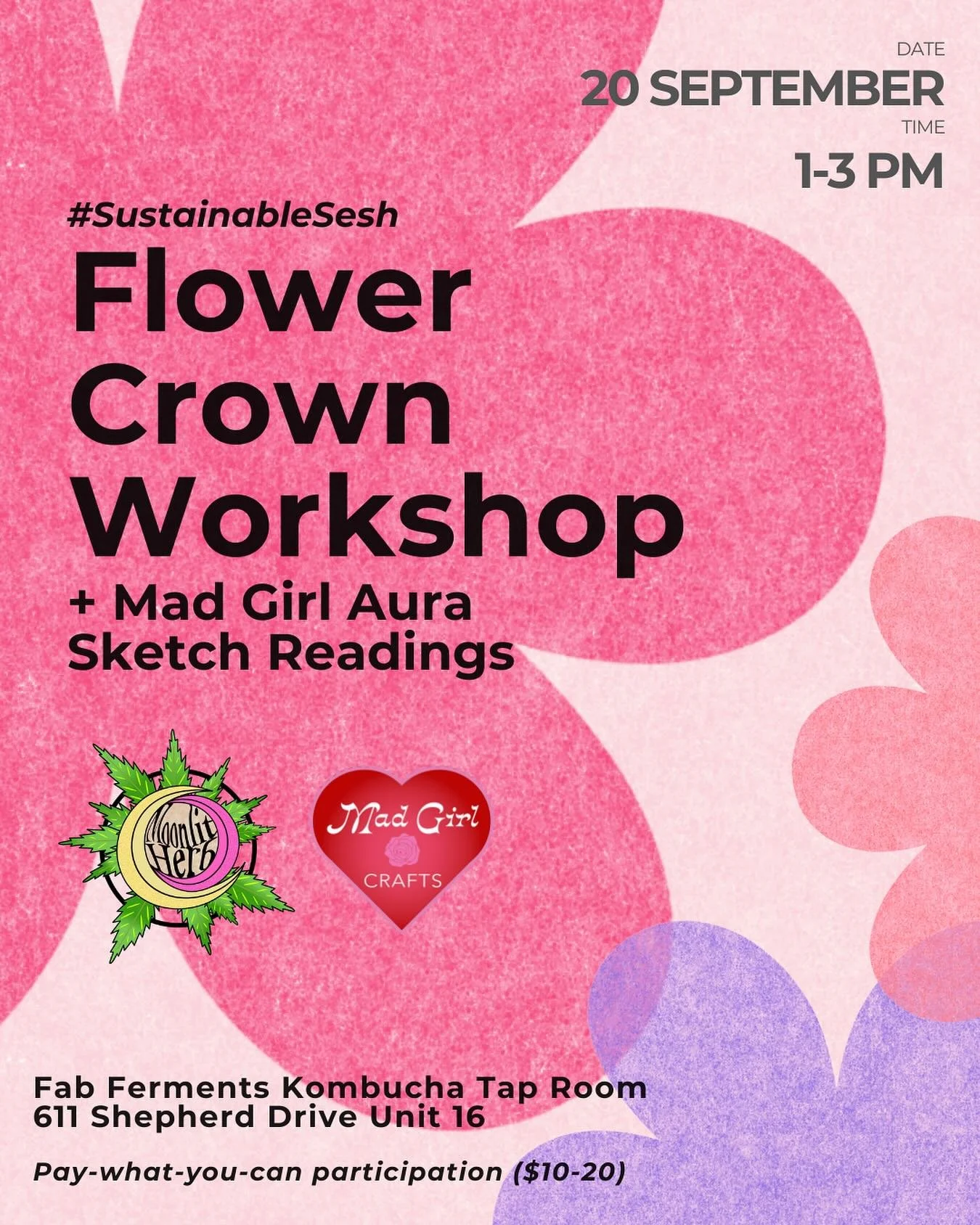 Come make a sustainable flower crown with @moonlitherb and I! Perfect for all your renaissance fair and witchy activities. 🌹💐🌸PLUS there will be aura readings, crafts to buy, and delicious kombucha by @fabferments. 

Will I see you there?