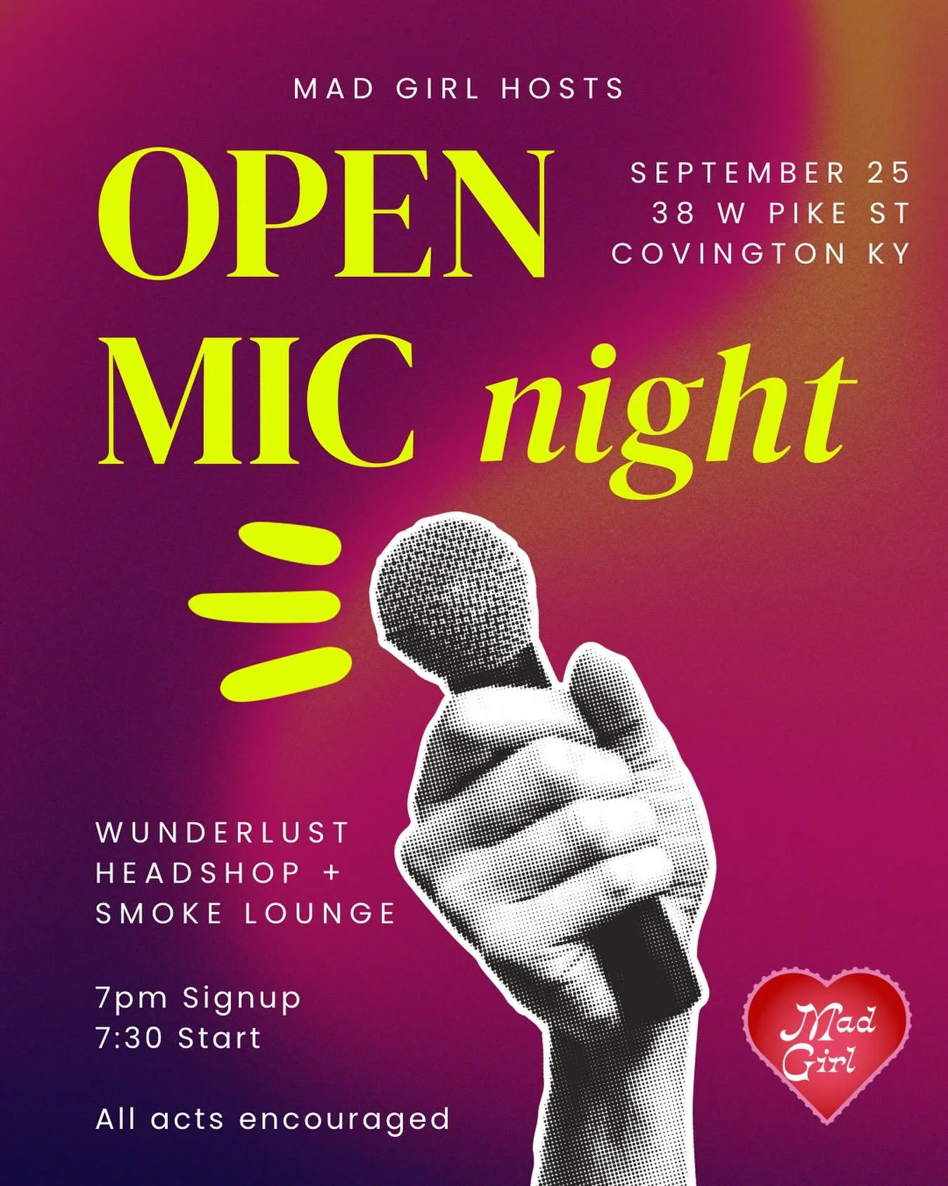Helloooo talented people! I&rsquo;m hosting an open mic night tomorrow at 7pm at @wunderlust_head_shop. All acts encouraged ✨ 

If you&rsquo;ve never been to Wundurlust, it&rsquo;s the coolest vibe. DM me with questions!