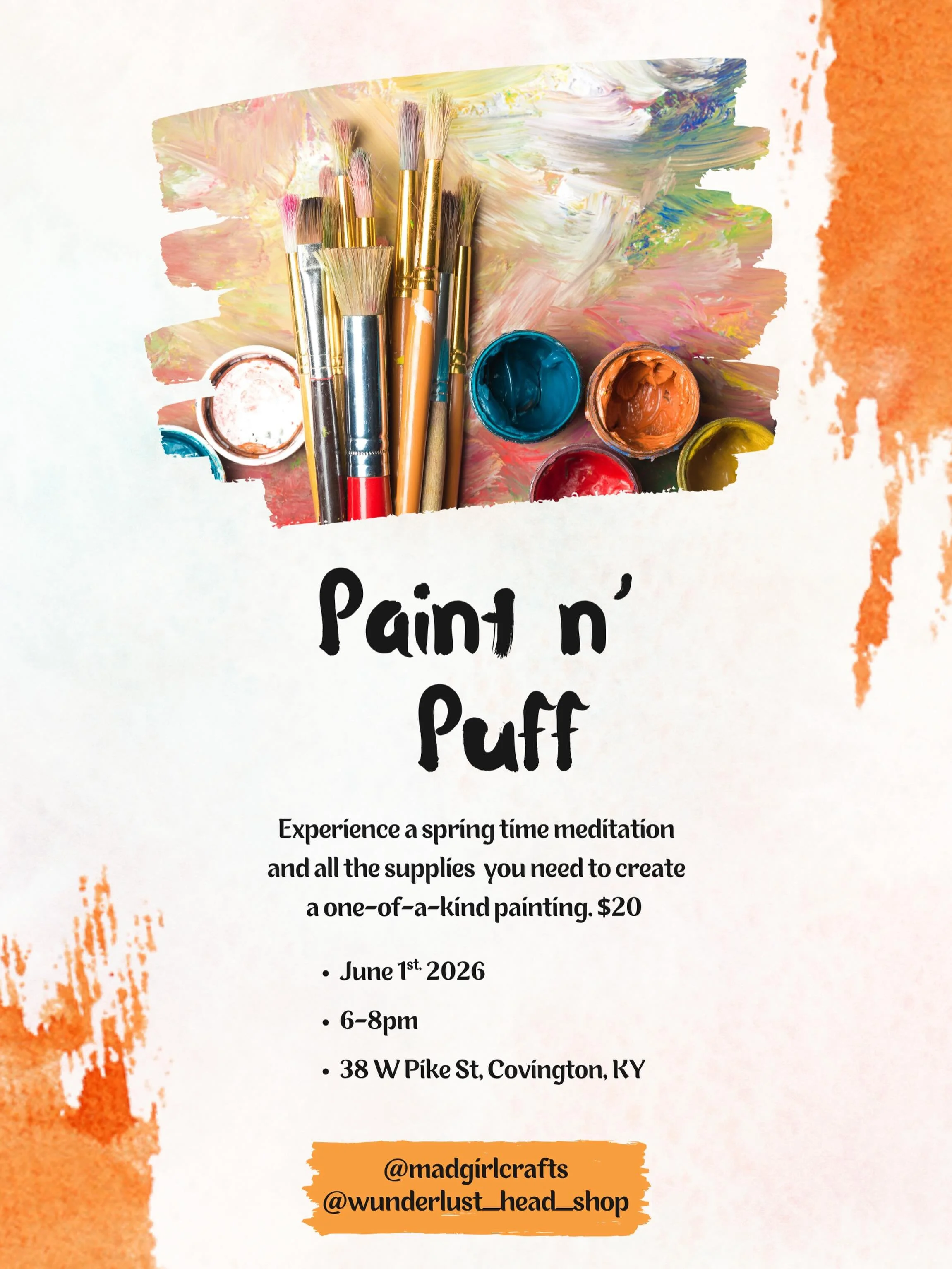 Monday June 1st @wunderlust_head_shop and I are hosting another paint n puff 🎨🌸

$20 for everything you need to paint n puff 🍃

Space is limited