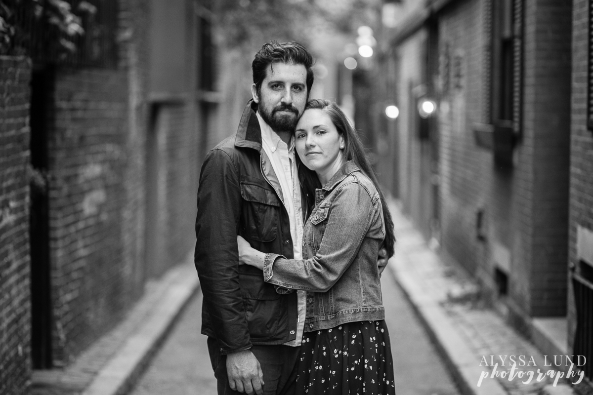 romantic black and white engagement portrait