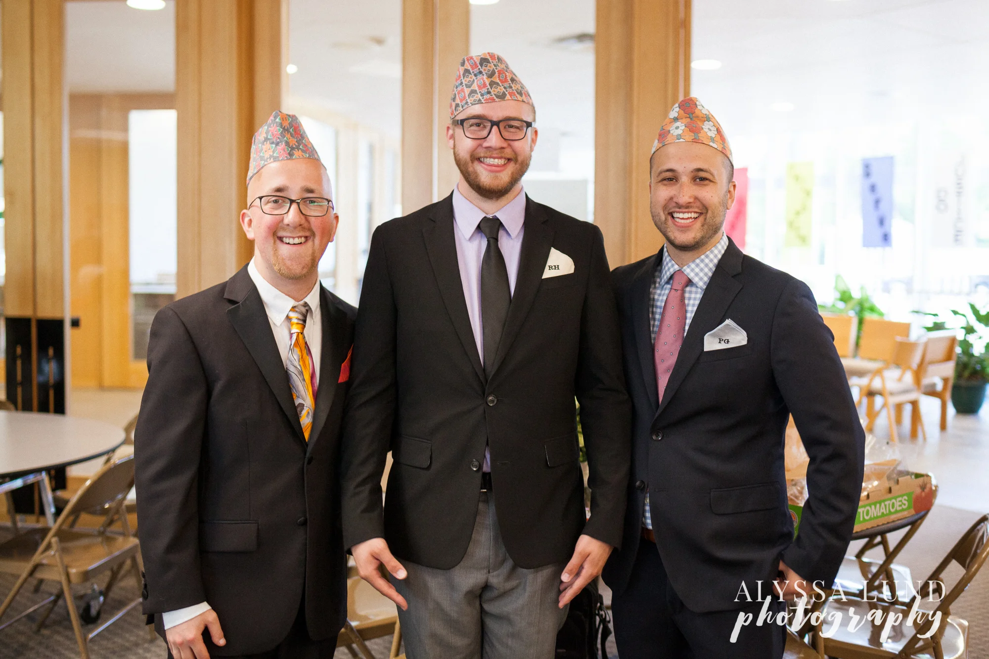 Minneapolis Hindu Wedding groomsmen with Nepali hats