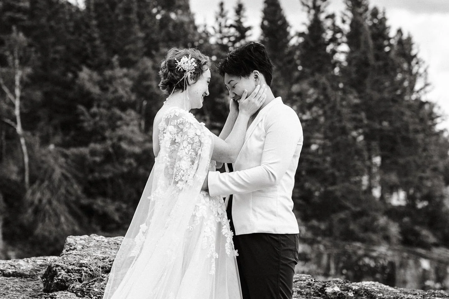 This is one of my *favorite* portraits from Sue &amp; Rachael&rsquo;s wedding day along Lake Superior. There is soooo much love and affection flowing between them &lt;3 ⁠