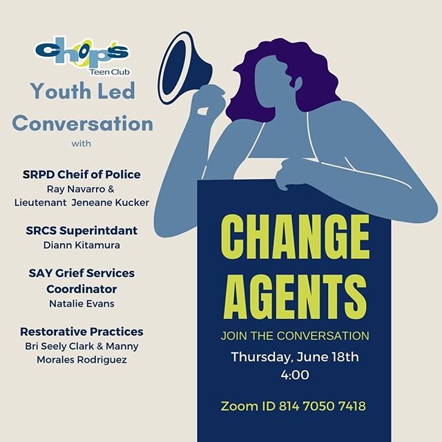 Teens are invited, this Thursday 6/18 @ 4:00 to join a youth led conversation about the social issues we see in our local community, nationally and globally. Moderator Zaire Bailey and Chop&rsquo;s staff will ensure this meeting gives teens a safe sp
