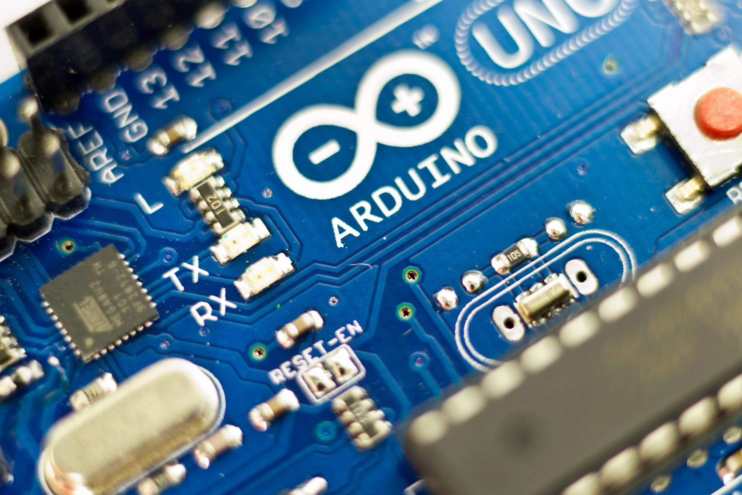 Close up image of an Arduino board