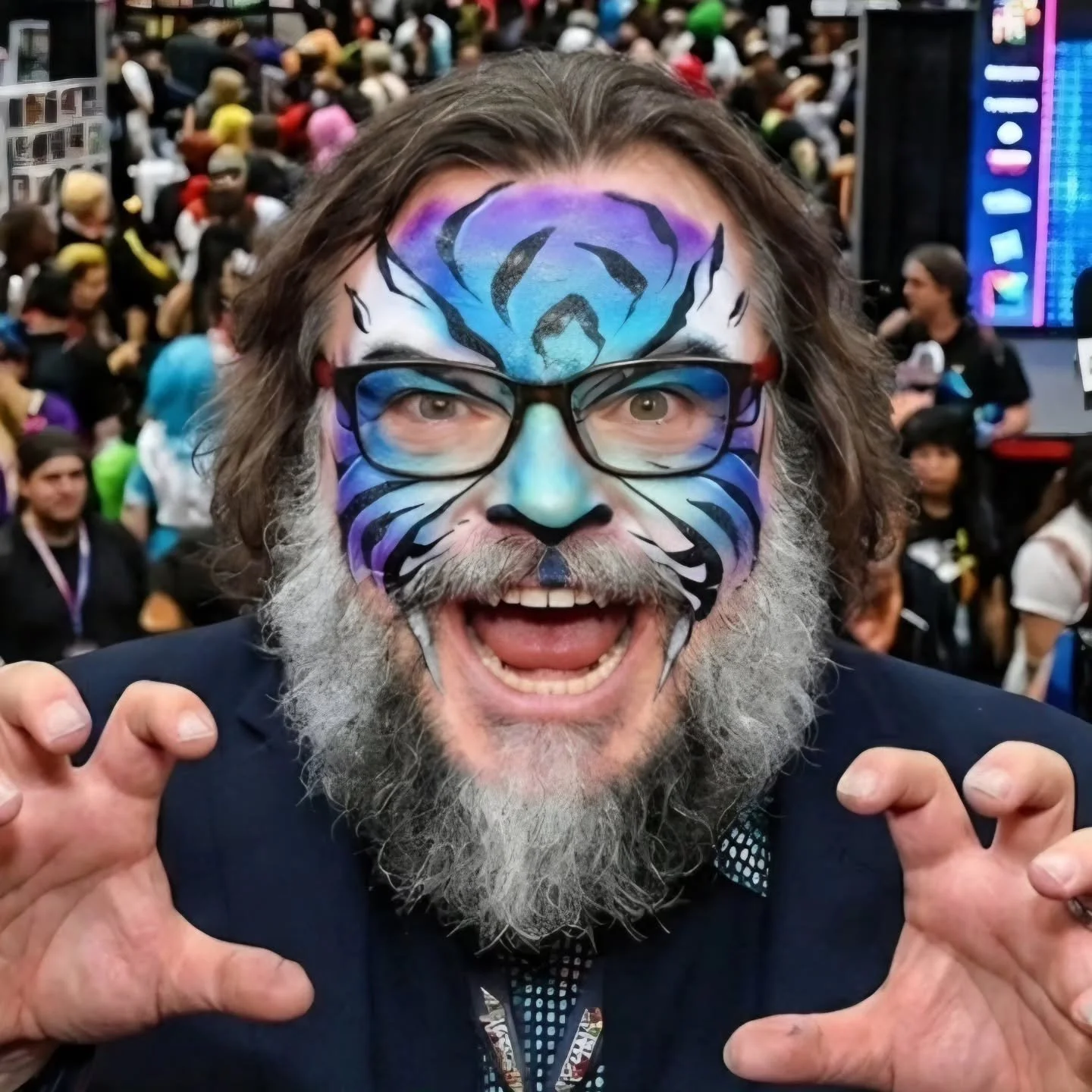 Just another day at the office... until Jables walks in! 🎸✨ Still screaming that I got to put some tiger stripes on a literal icon. Jack Black is the GOAT! 🙌💙 #TenaciousTiger #Colormefun #JackBlack