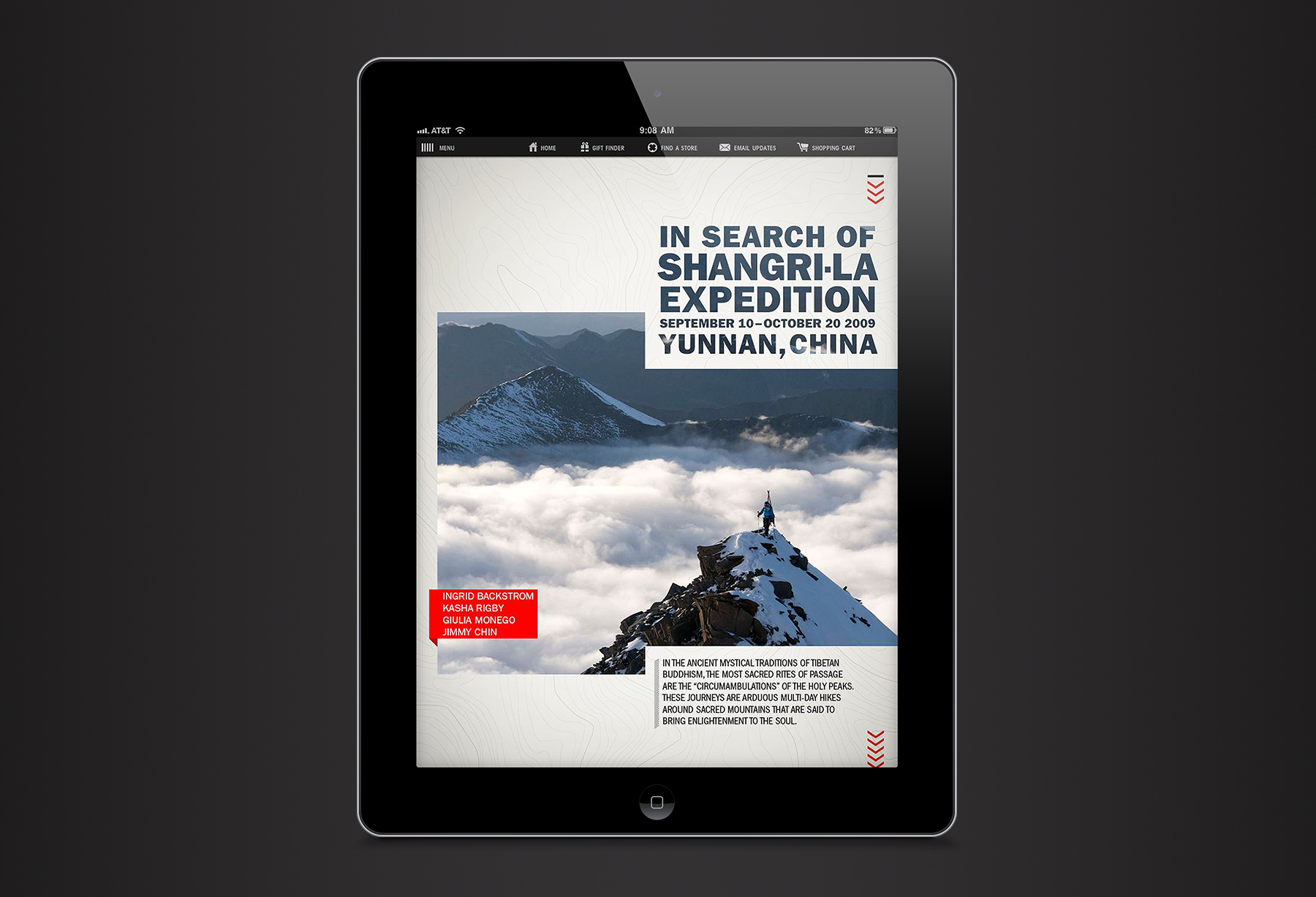  The North Face gift guide included editorial dispatches from expeditions around the world. Links would lead to deeper video content and gear featured was shopable right from the article. 