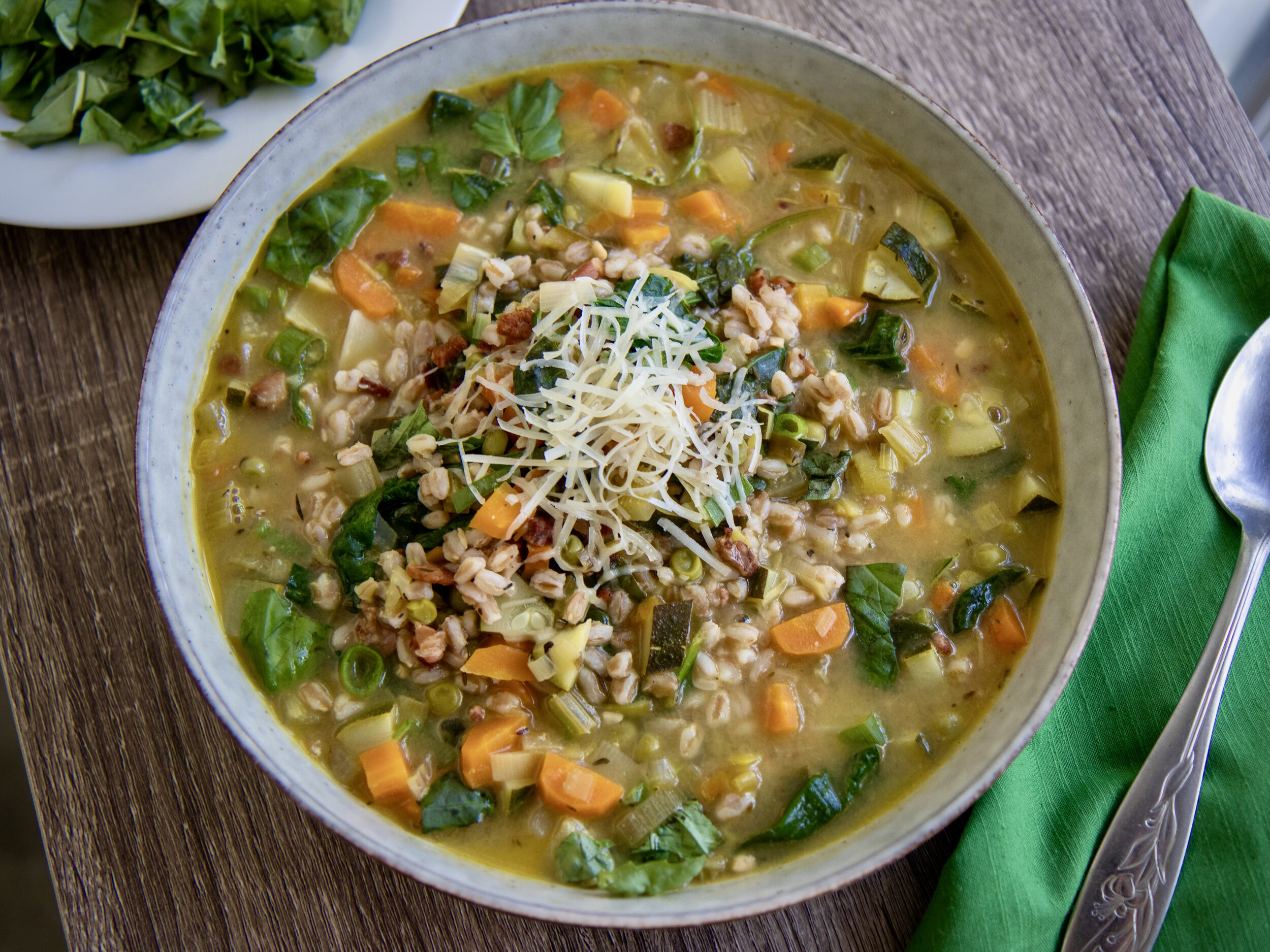 Spring Vegetable Soup With Farro and Pancetta