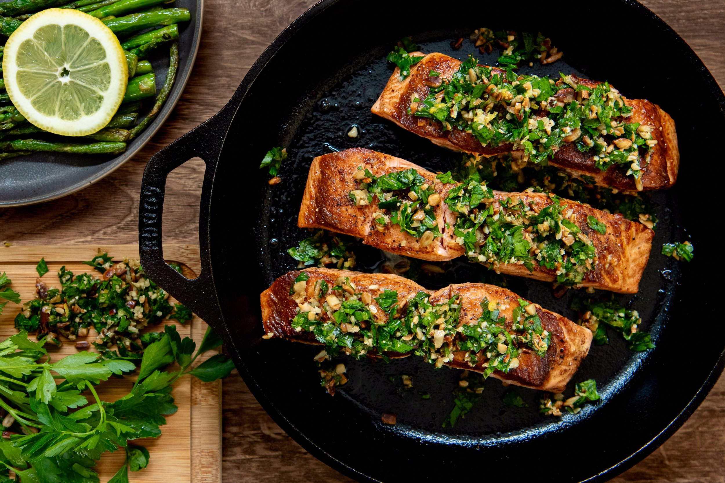 Pan Seared Salmon with Sunflower Gremolata