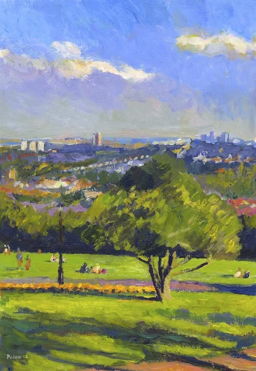 Blue sky painting: Sometimes I don't need to travel far to get splendid views of the London skyline, such as this scene overlooking Alexandra Park.