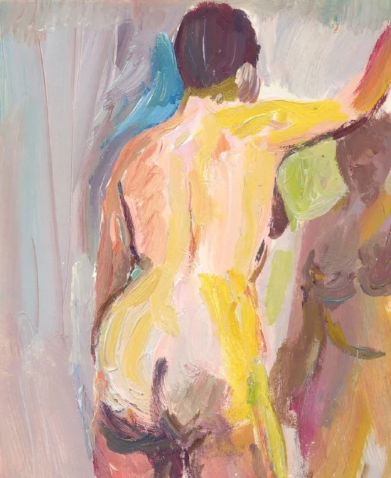 Standing nude with mirror 1998 acrylic on paper 7 x 5 inches