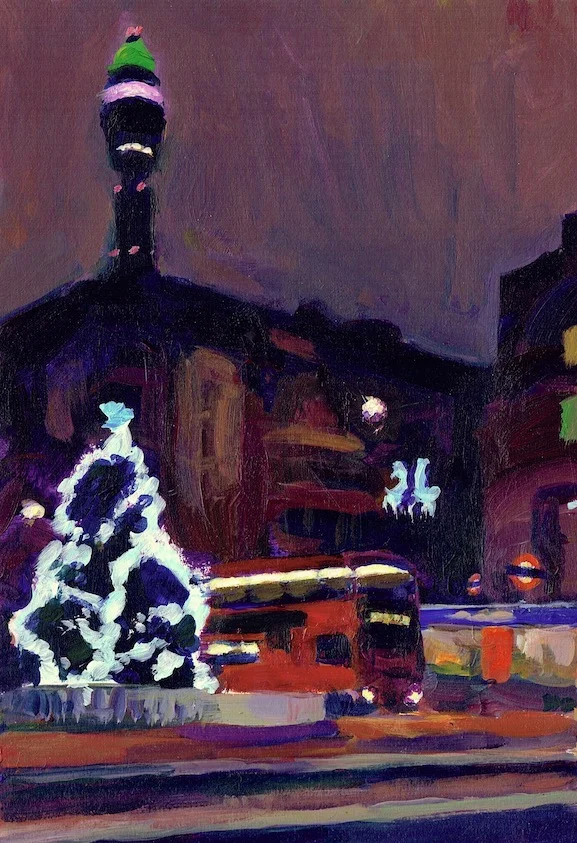 Christmas Tree at Warren Street Station , 2013 acrylic on board, 27 x 19 cm