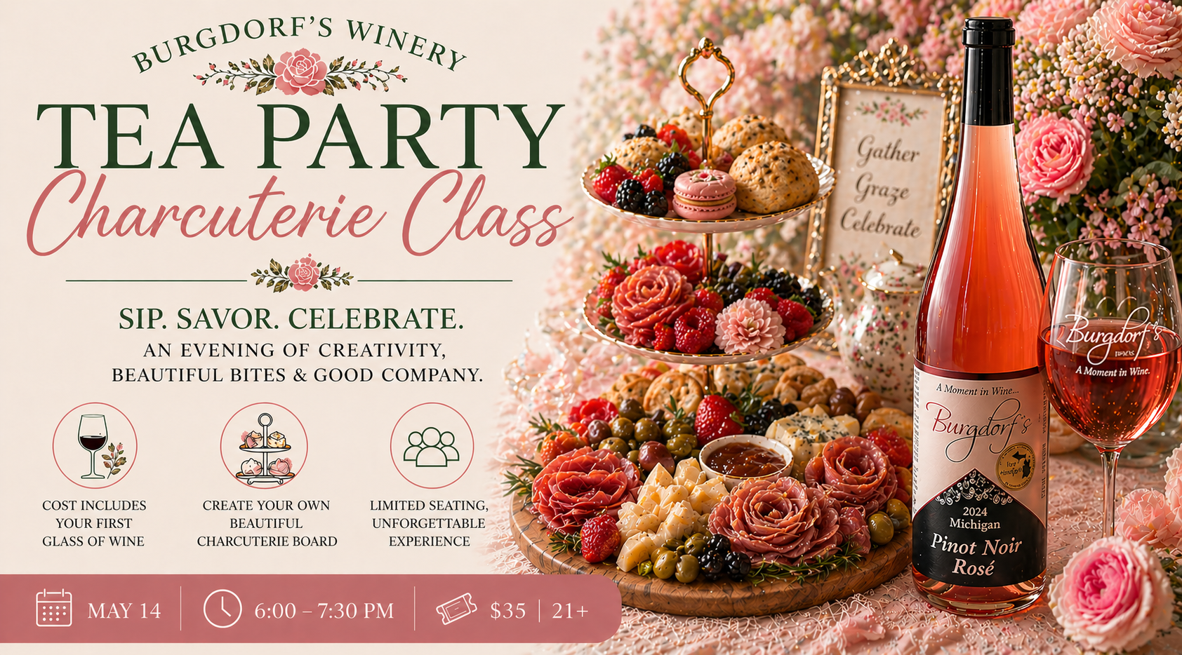 Charcuterie &amp; Sip Workshop - Tea Party Theme!