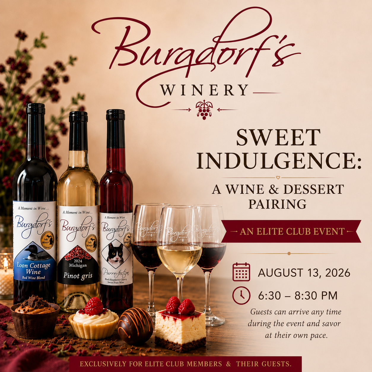 🍷🍰 Elite Club Sweet Indulgence: Wine &amp; Dessert Pairing 🍫✨