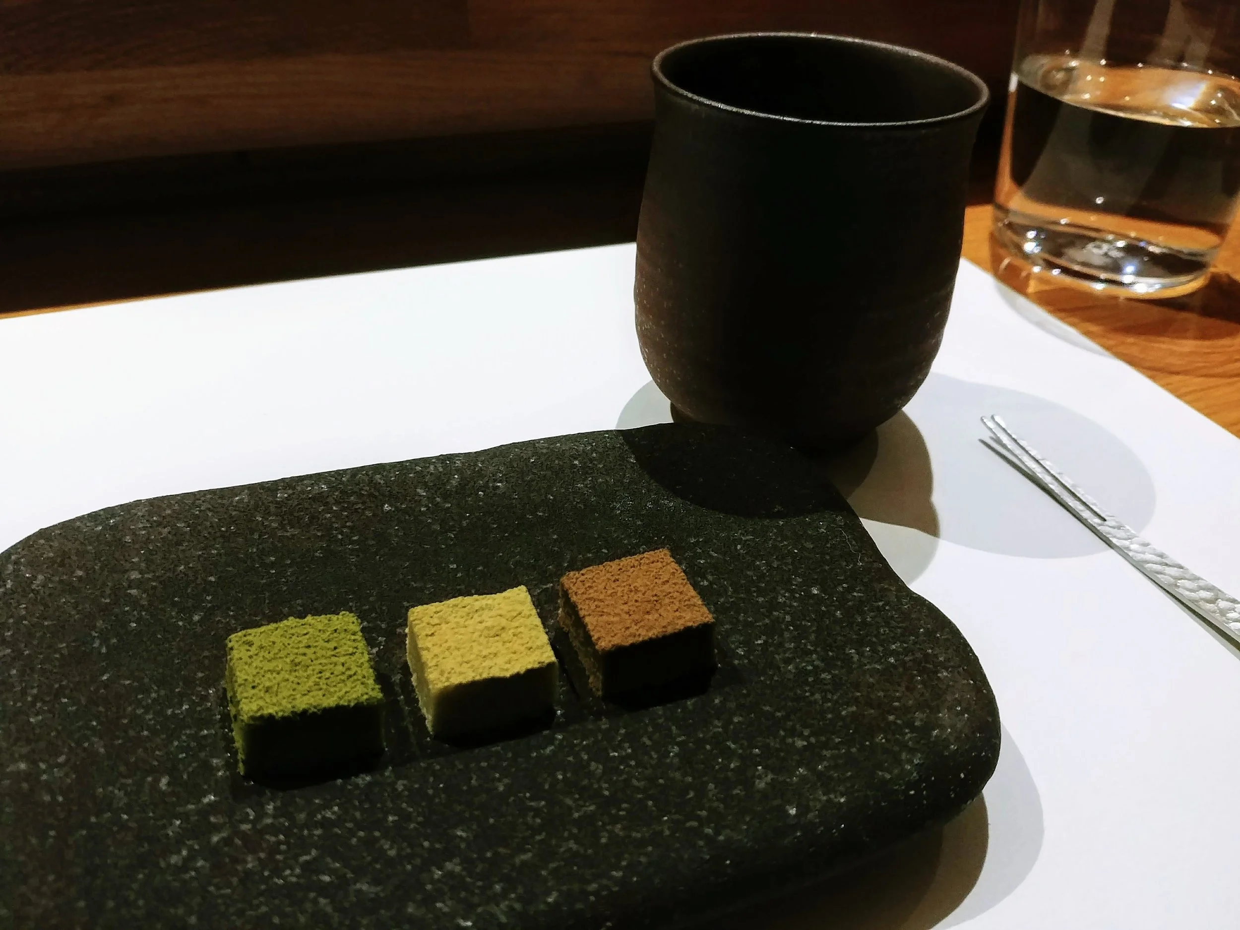 Trio of dessert (matcha/green tea, genmaicha and toasted tea) accompanied by a hot cup of tea - I have to comment that this is the best dessert I have ever tried among all of the sushi omakase experiences even in Japan. It certainly delivers the best ending to a fantastic meal with impactful flavours of tea in different variety. They are sweet yet gentle with slight bitter undertones. If you are a fan of tea, you will go crazy over these little cubes of joy #mytopfavourites