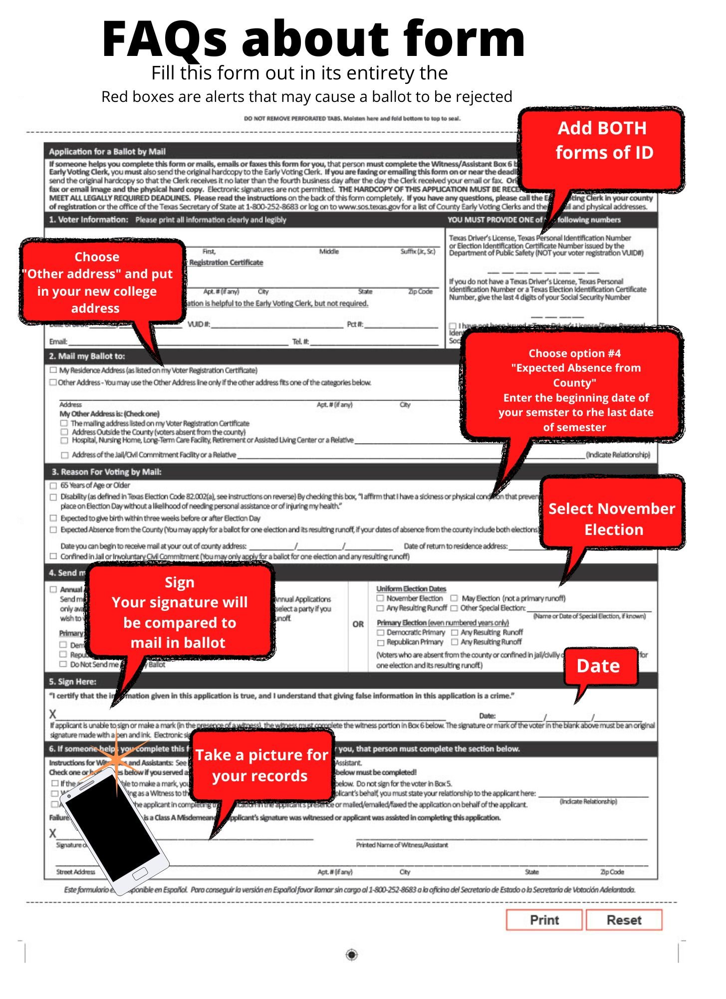 Mail in Ballot instructions for college students. — SAAVETX