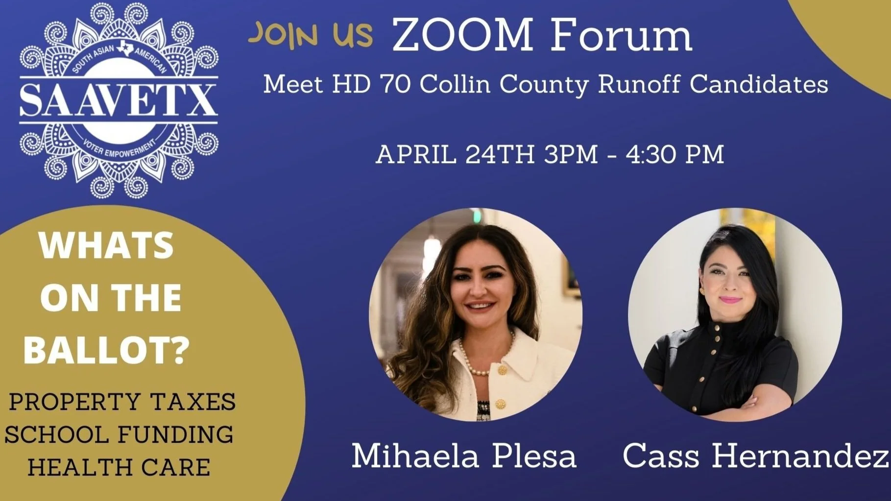 SAAVETX Collin County HD 70 Runoff | Mihaela Plesa Cass Hernandez