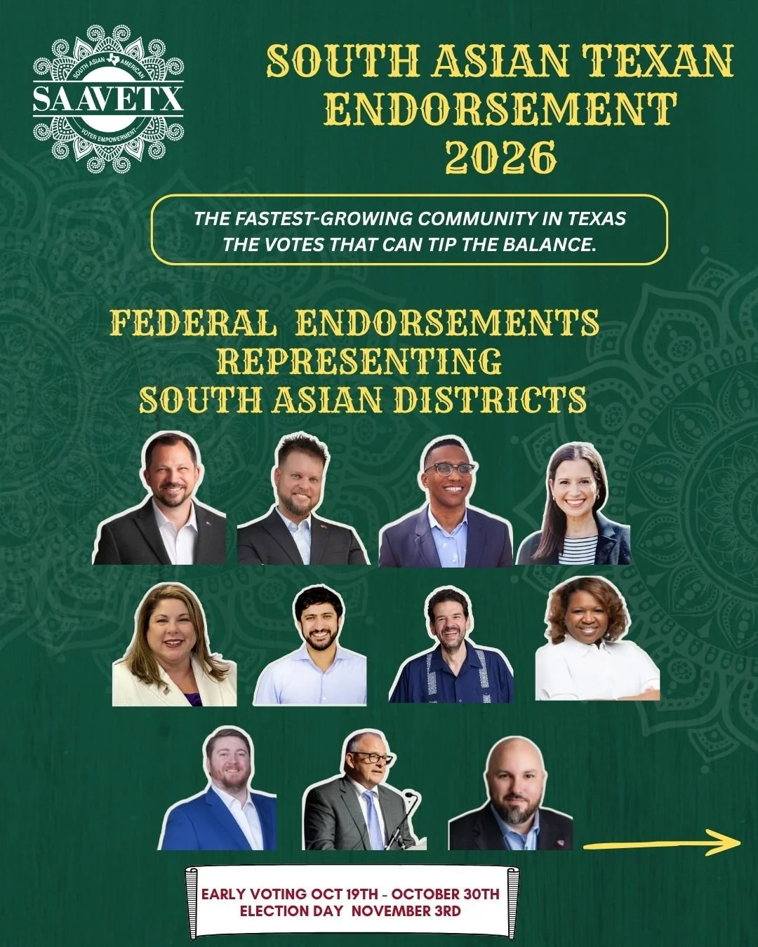 SAAVETX PROUDLY ENDORSES CANDIDATES WHO STAND WITH SOUTH ASIAN FAMILIES.

We are proud to endorse candidates who understand our community, stand up for our rights, and support the issues that affect South Asian families.

WASHINGTON MAKES DECISIONS A