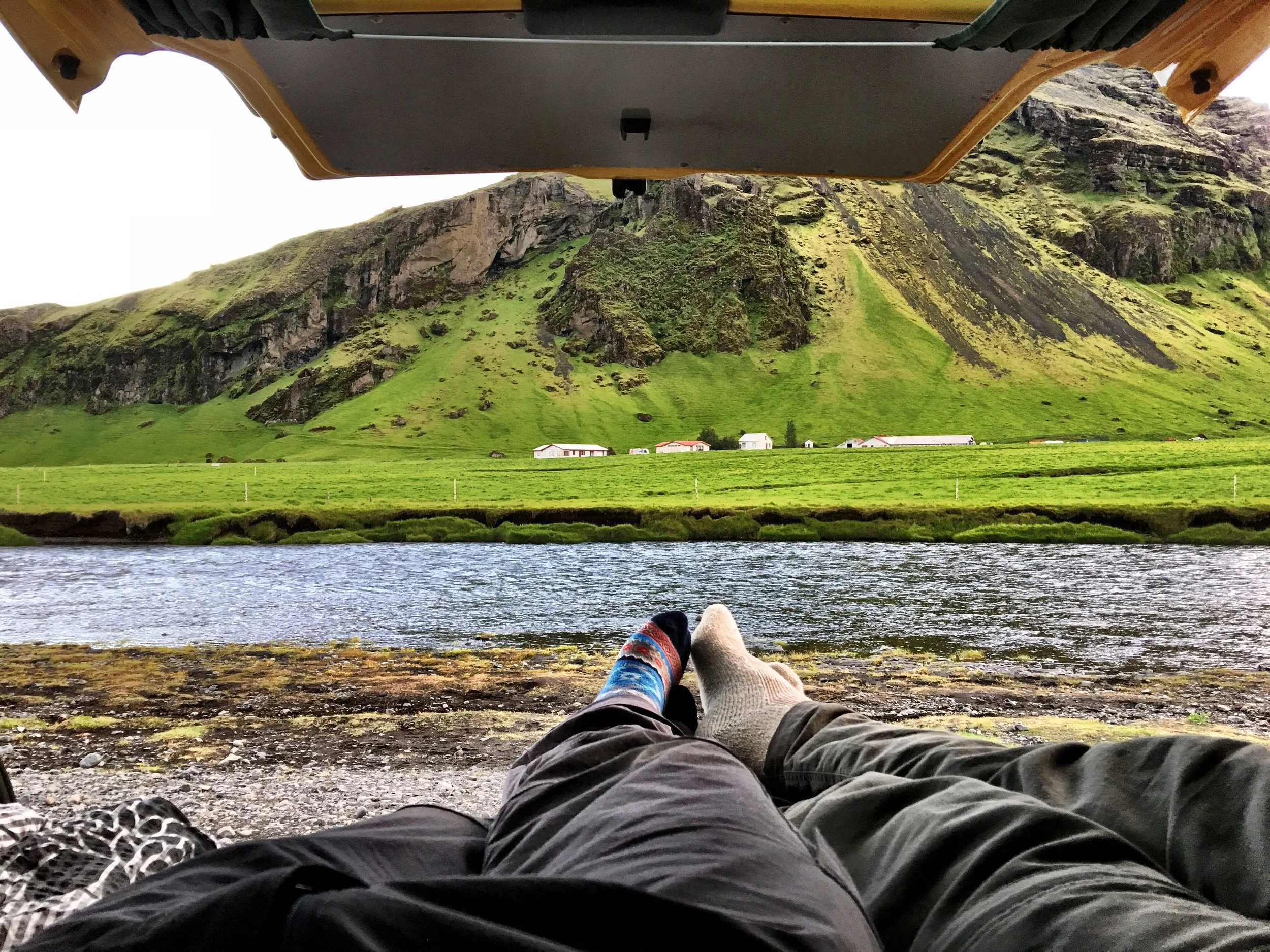 View from the back of our camper van in Iceland. By far the cheapest to see and stay around Iceland.