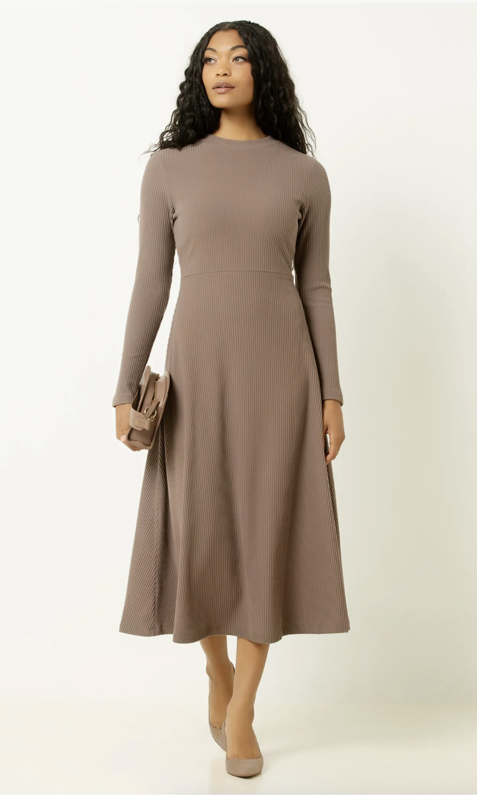   F/W 25 - Single Stitch  Ribbed Midi Dress- Deep Taupe                                     @ Nordstrom    