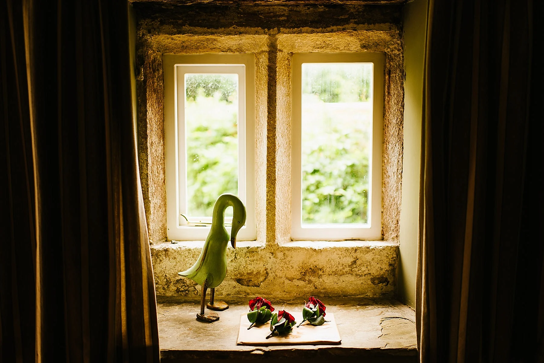 wedding flowers in a window