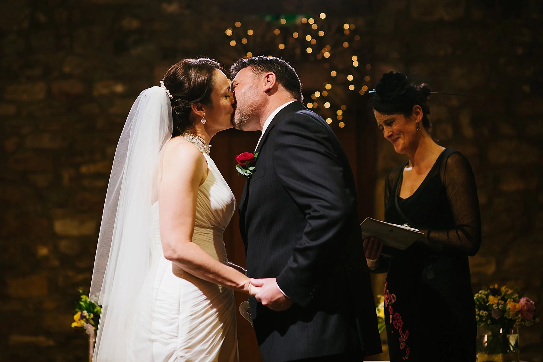 bride and groom having kiss
