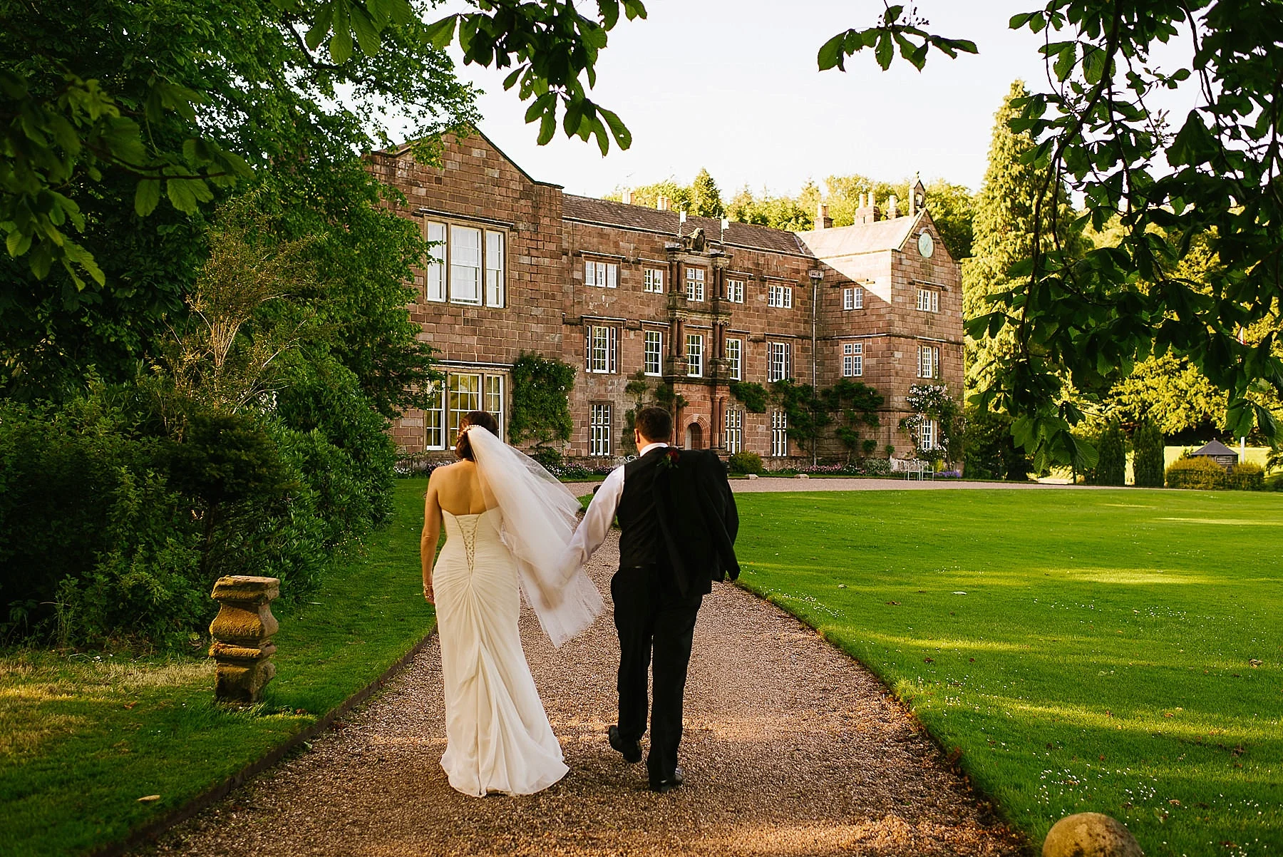browsholme hall wedding portrait walking together
