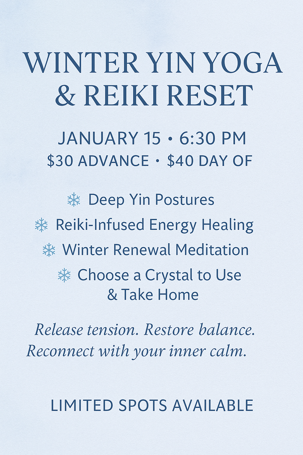 Winter Yin Yoga & Reiki Reset
