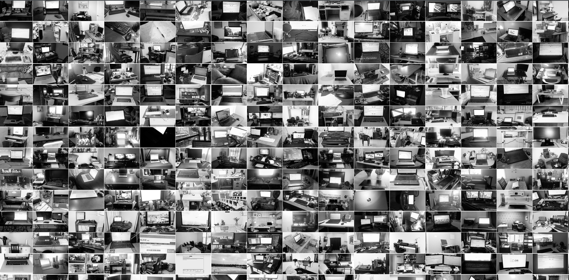 Mechanical Turker Workspaces , Selected prints, dimensions variable, 2018. Photos sourced from Mechanical Turk Workers in fall of 2017.