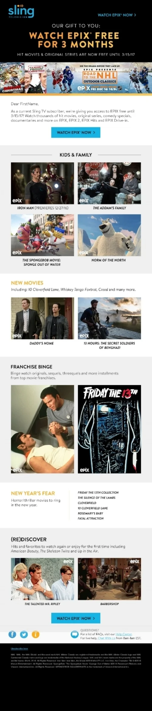 Sling TV & EPIX Free Preview Email