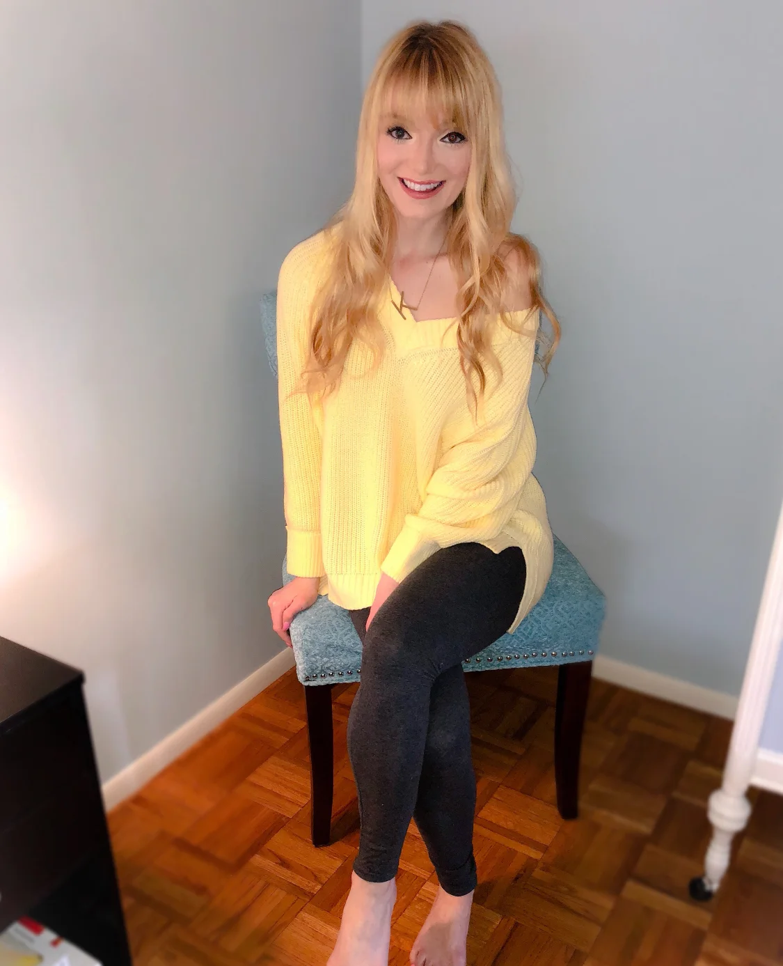 The monogram was the perfect addition to this simple, at-home leisure look of a cozy, over-sized sweater and leggings.