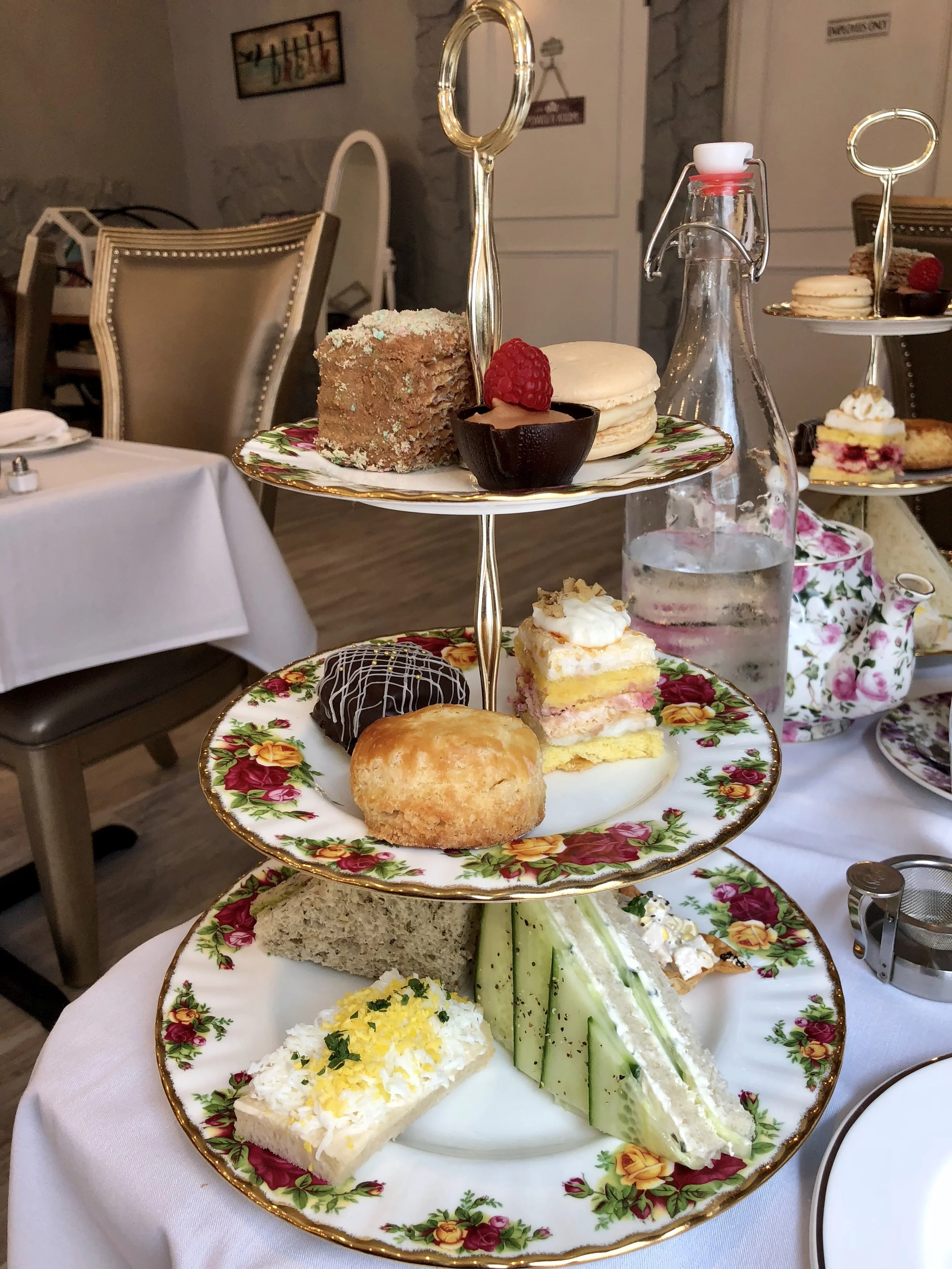 High Tea--Everything was delicious.  I loved the cucumber sandwich, the scone with jam, and the amazing desserts.  