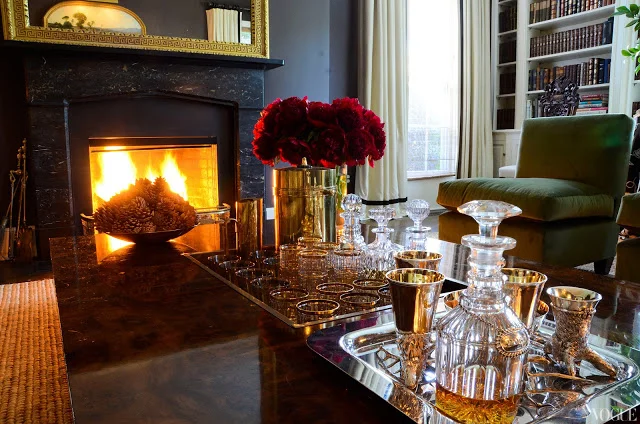 Shoji glass is in the middle tray with other vintage decanters (that I love too!) on display.