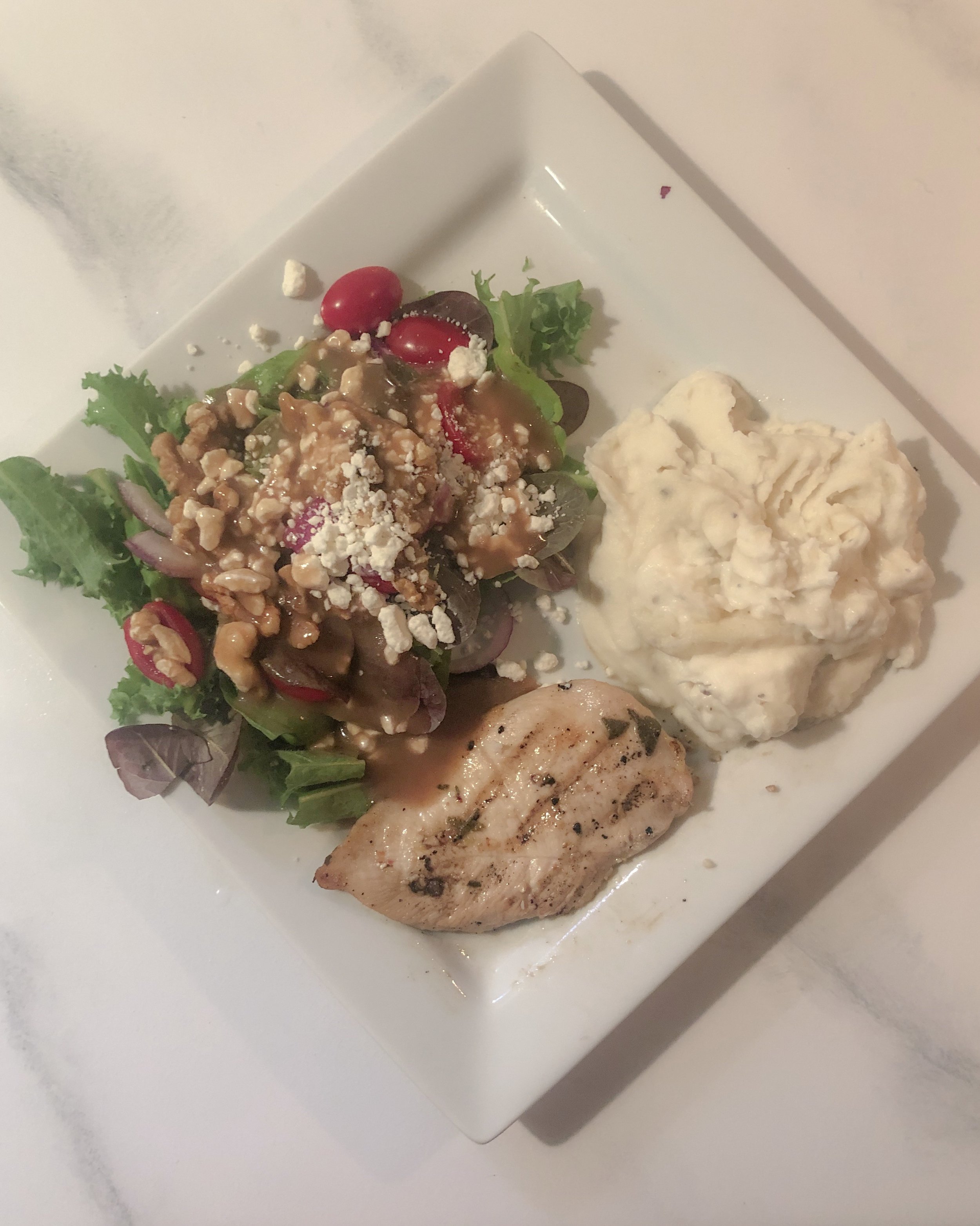 Grilled Lemon Sage Chicken with Mashed Potatoes and Fresh Greens