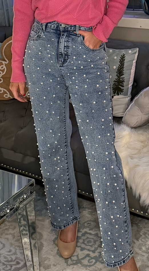Shop Pearl Embellished Jeans