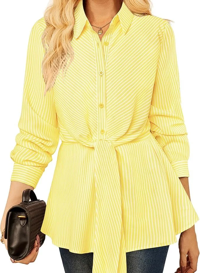 Striped Tie Front Blouse